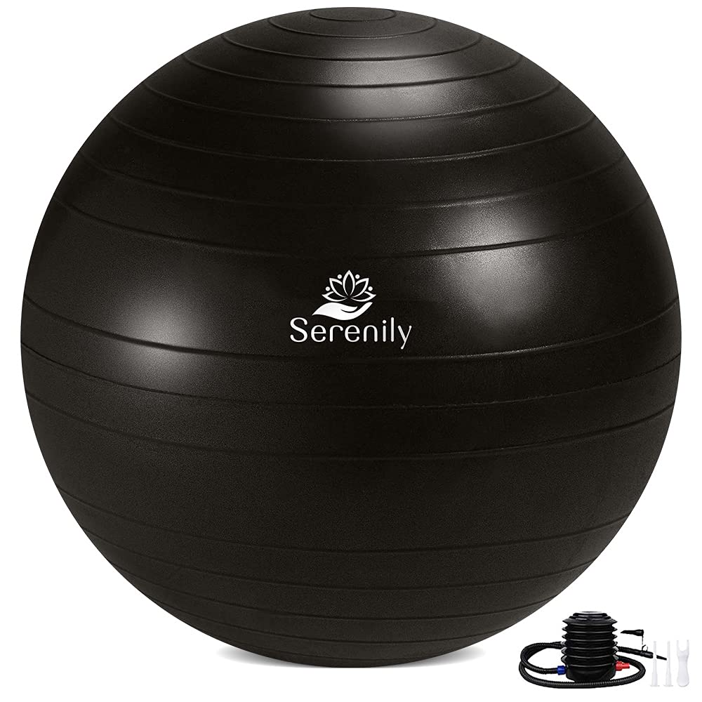 Serenily Exercise Ball for Yoga, Pilates, Home Gym & Office - Anti-Burst Stability Ball with Workout Guide & Pump - Perfect for Fitness, Therapy, Pregnancy & Balance Training