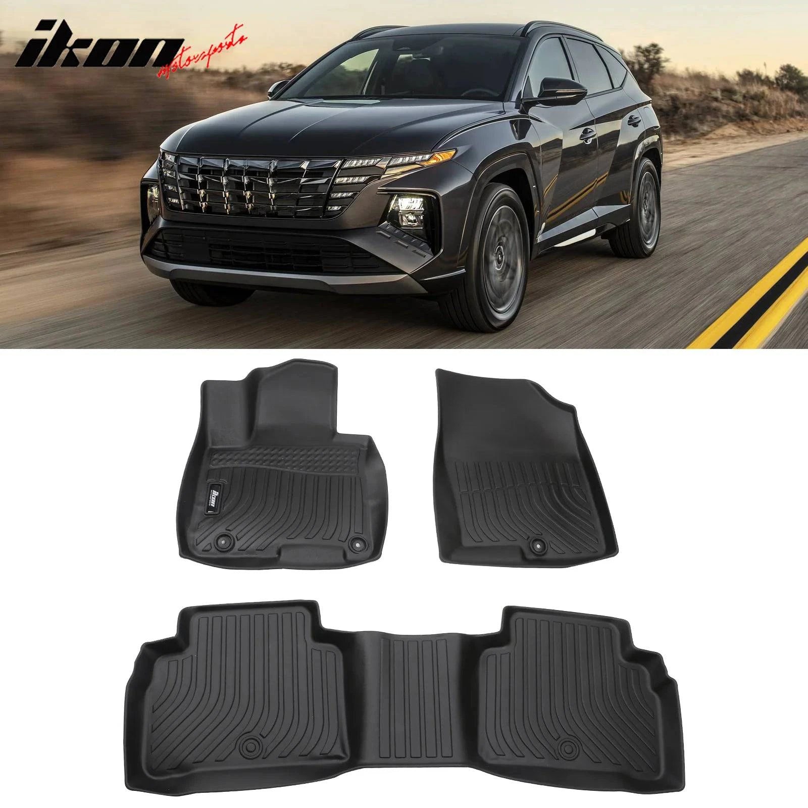 IKON All-Weather Floor Mats for 2022-2024 Hyundai Tucson (Non-Hybrid) - 3D Design, 1st & 2nd Row Protection, Black Car Floor Liners - Perfect for Daily Commute, Road Trips, and All-Season Protection