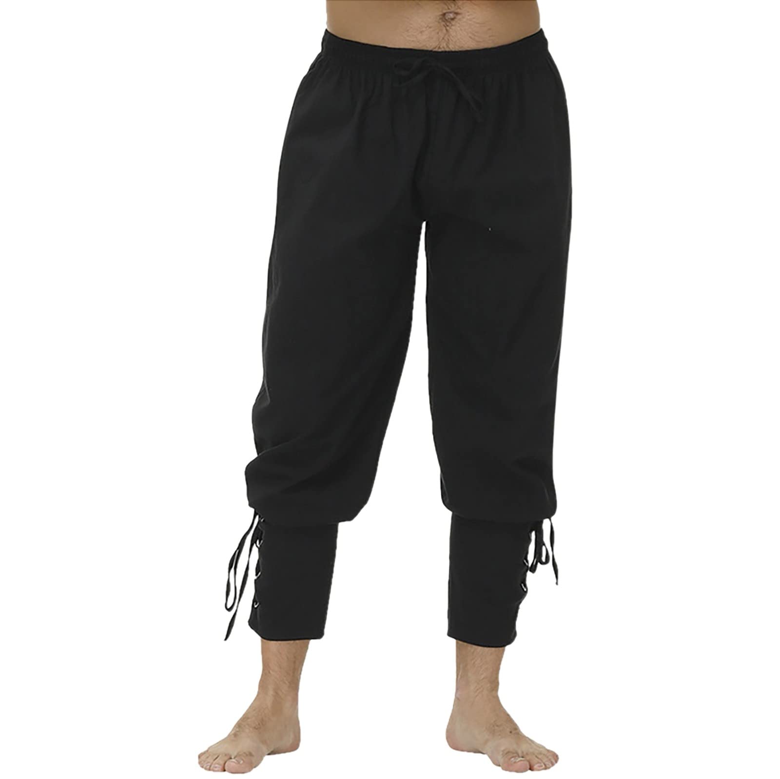 **Men's Casual Ankle Pants with Drawstring Waist & Banded Cuffs - Solid Color Comfort Fit for Work, Travel & Everyday Wear**