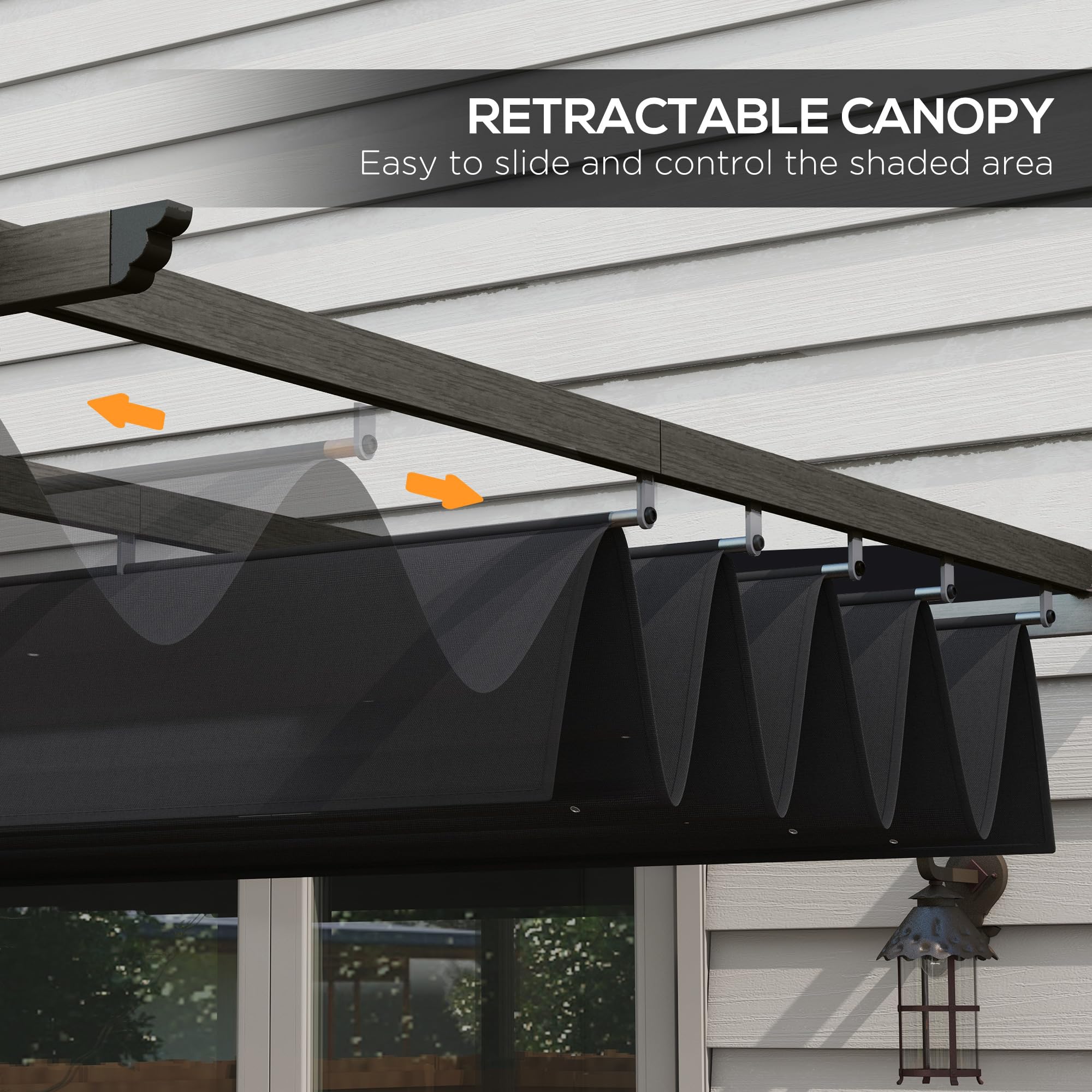 Outsunny 10' x 12' Retractable Pergola Canopy with Wood Grain Aluminum Frame - Outdoor Sun Shade Shelter for Patio, Deck, Backyard, Garden | Perfect for BBQ Grill Area, Outdoor Dining & Relaxation