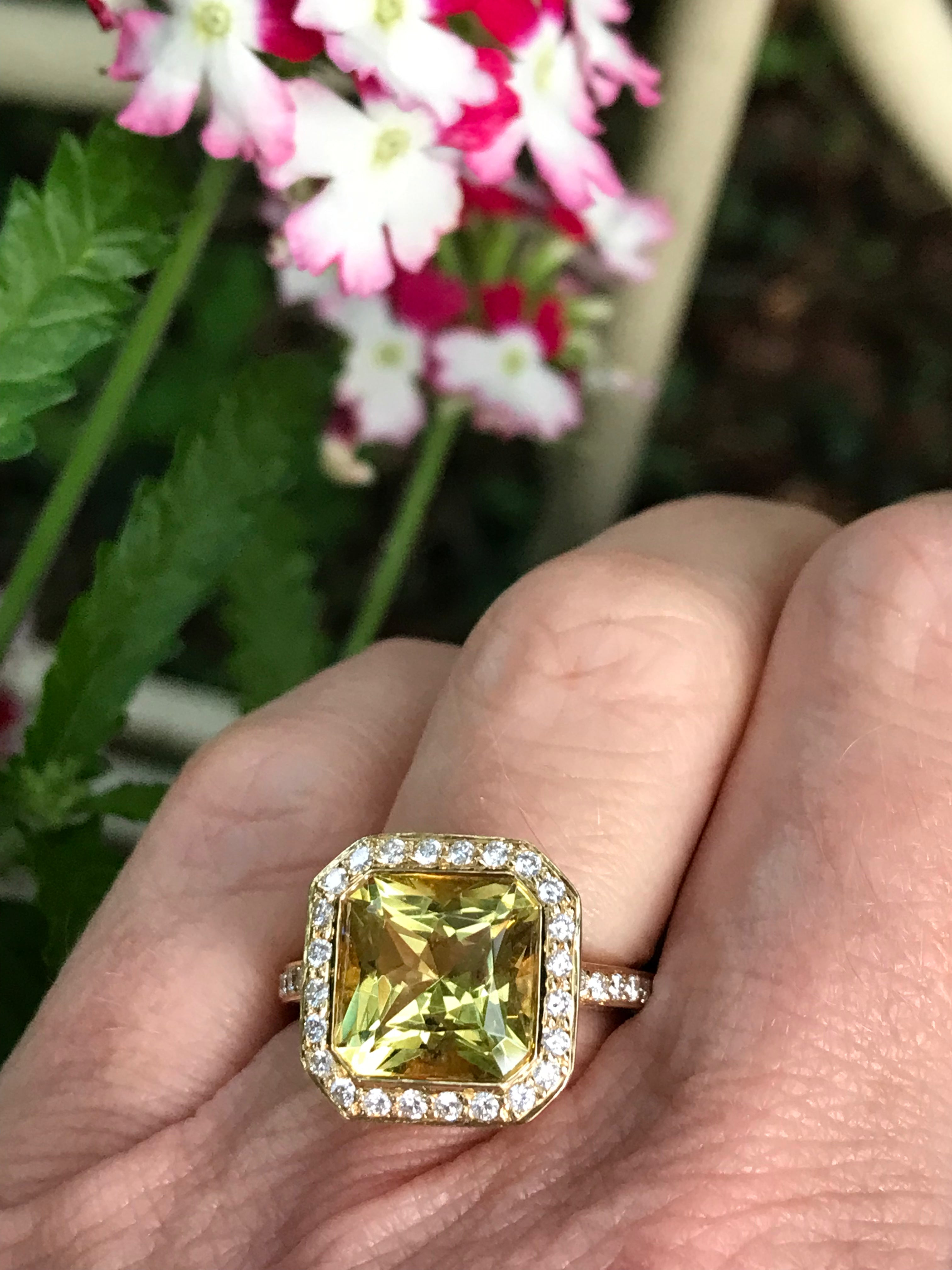 18K Yellow Gold & Diamond Ring Set with Champagne Beryl & Mandarin Garnets - Elegant Wedding, Engagement & Anniversary Jewelry Gift for Her