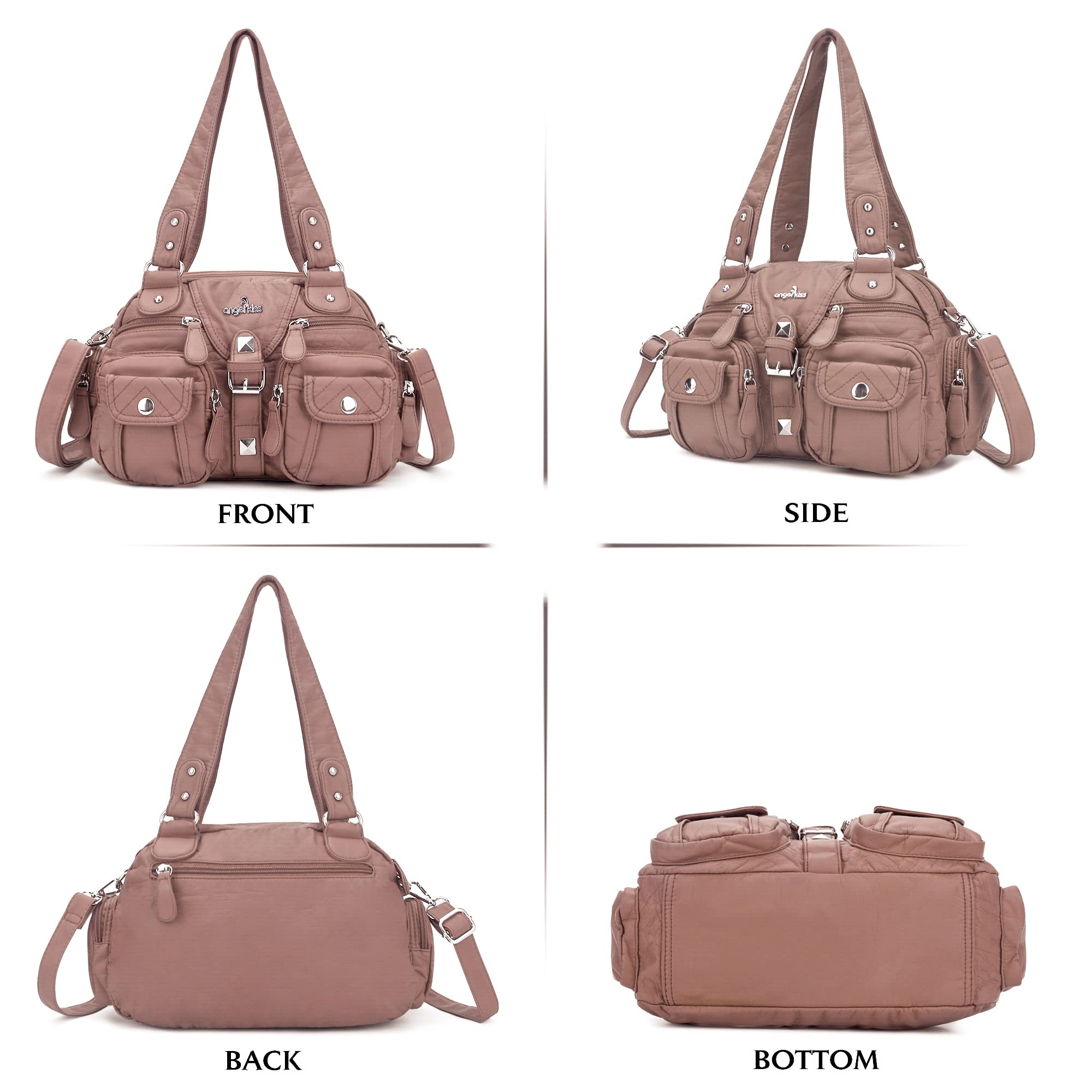Angel Kiss Women's Hobo Crossbody Shoulder Bag - Multipocket Soft Leather Handbag with Removable Strap | Perfect for Work, Travel & Everyday Use