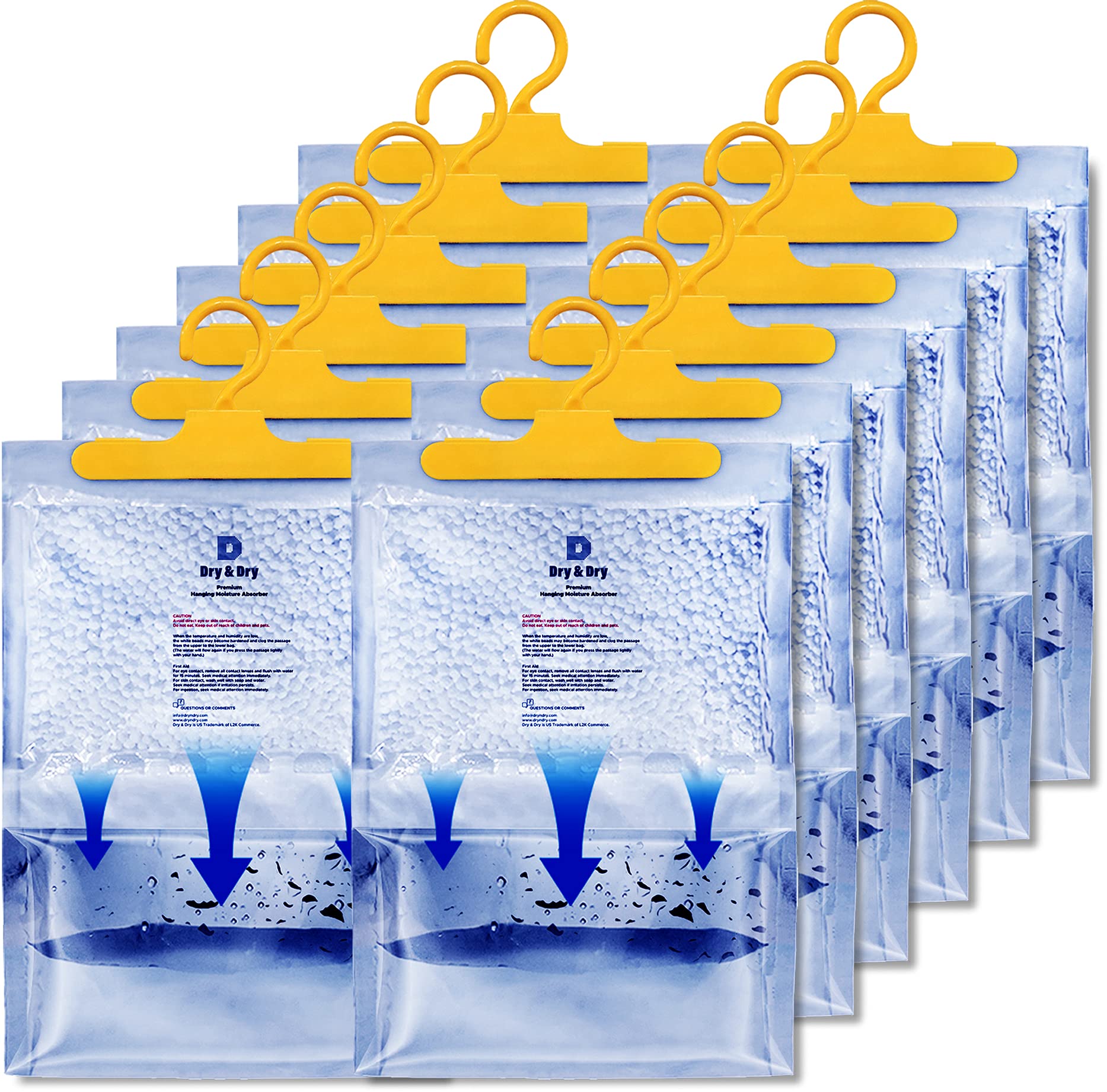 Dry & Dry 12 Pack [14 OZ] Premium Moisture Absorbers & Dehumidifiers for Home, Basement, Bedroom - Eliminate Dampness & Musty Odors - Ideal for Closets, Bathrooms, RVs & Storage Areas