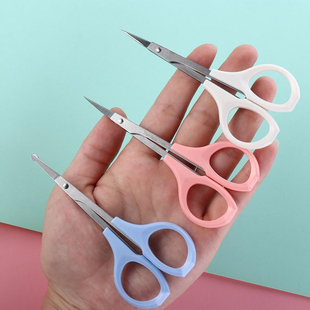 **Stainless Steel Curved & Straight Craft Scissors - Round Tip Nose Hair & Eyebrow Trimming Scissors, Beauty & Grooming Tool (Pink) - Perfect for DIY, Salon, and Personal Care**