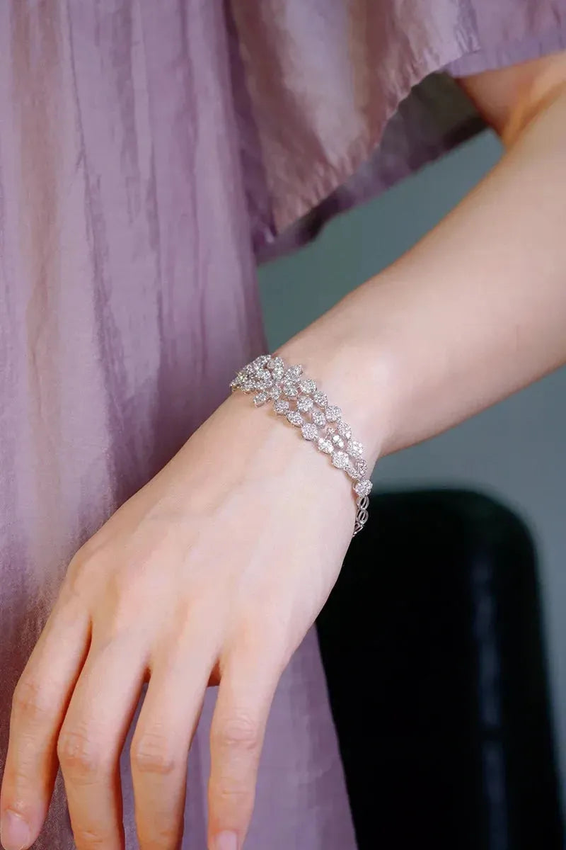 18K White Gold Diamond Bracelet for Women - 5.0 Carat Real Natural Diamonds, Romantic Flower Design, Luxury Party Jewelry - Perfect for Anniversaries, Weddings & Special Occasions