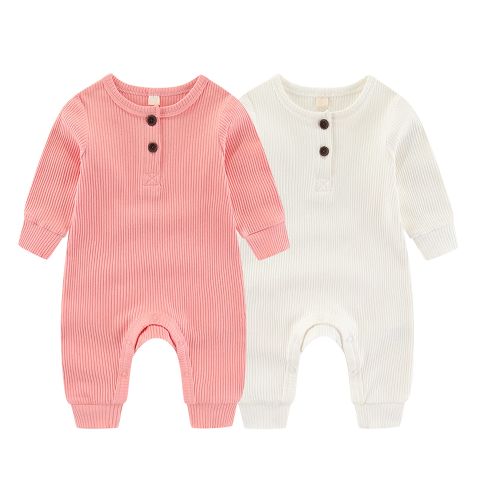 ZAV Solid Unisex Baby Rompers 2-Pack - Long Sleeve Jumpsuits for Infants & Toddlers | Soft Cotton Outfits for Boys & Girls | Perfect for Playtime, Family Photos & Everyday Wear