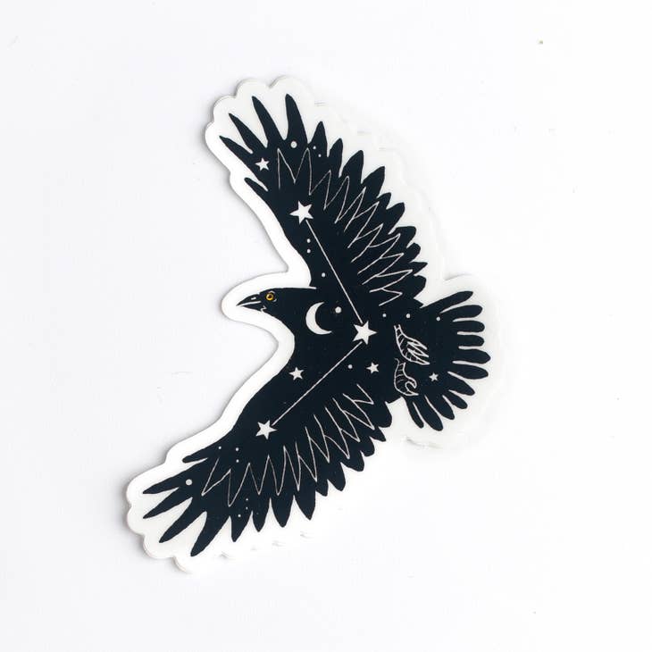 Celestial Crow Vinyl Sticker - Waterproof Decal for Laptops, Cars, Windows - Perfect for Gothic & Nature Lovers - Home & Office Decor