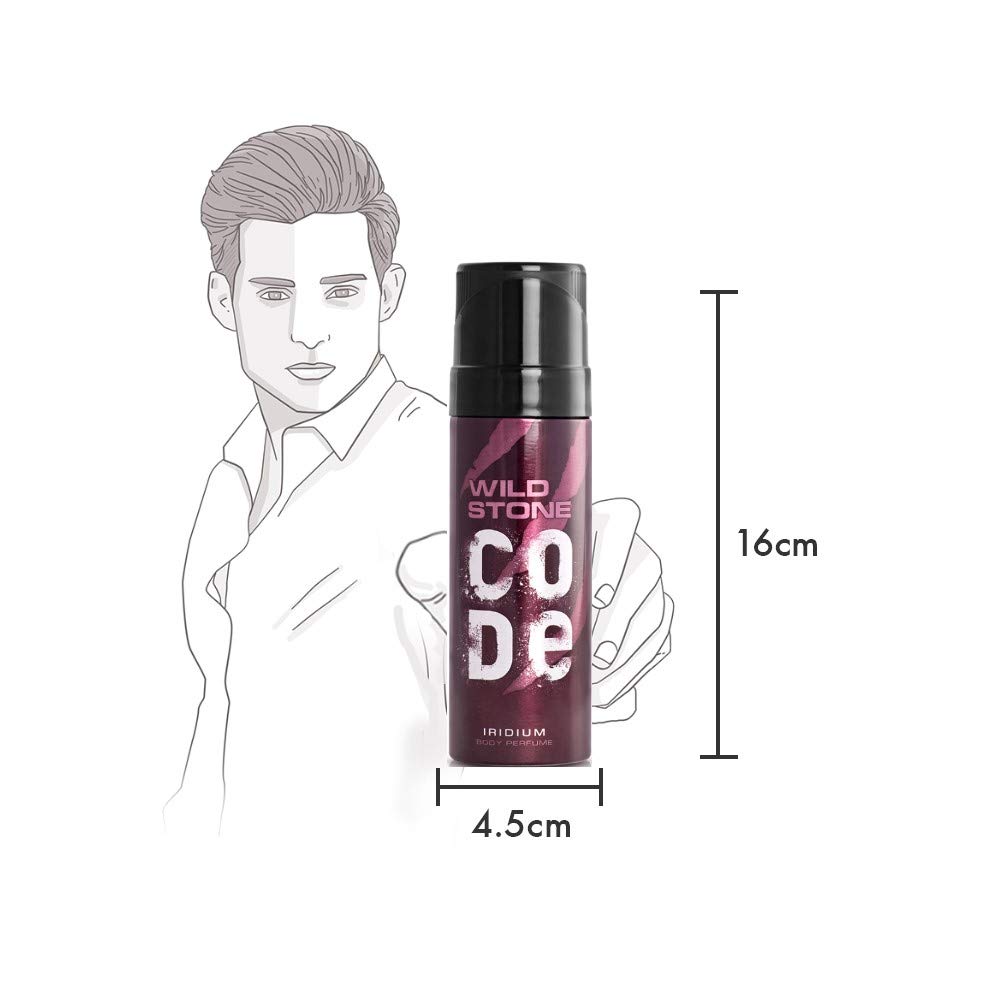 Wild Stone Code Iridium Men's Body Perfume - 120ml (4.06oz) Long Lasting Fragrance for Men | Fresh & Masculine Scent | Perfect for Daily Wear, Office & Evening Events