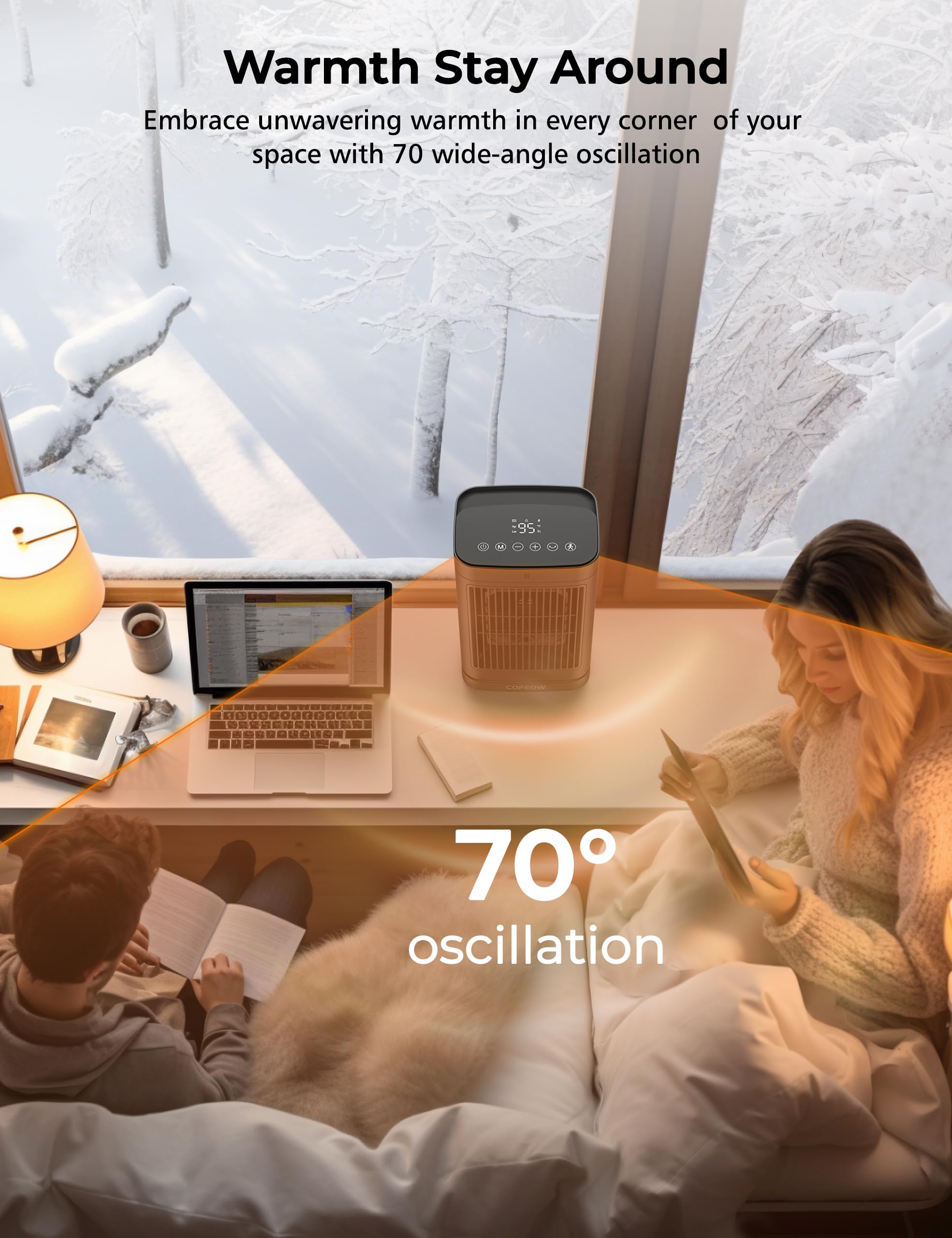 1500W Ceramic Space Heater with Motion Sensor & Remote - Portable Electric Heater for Large Rooms, Bedroom, Office, Garage - Oscillating, Timer, Thermostat - Ideal for Winter Heating & Energy Saving