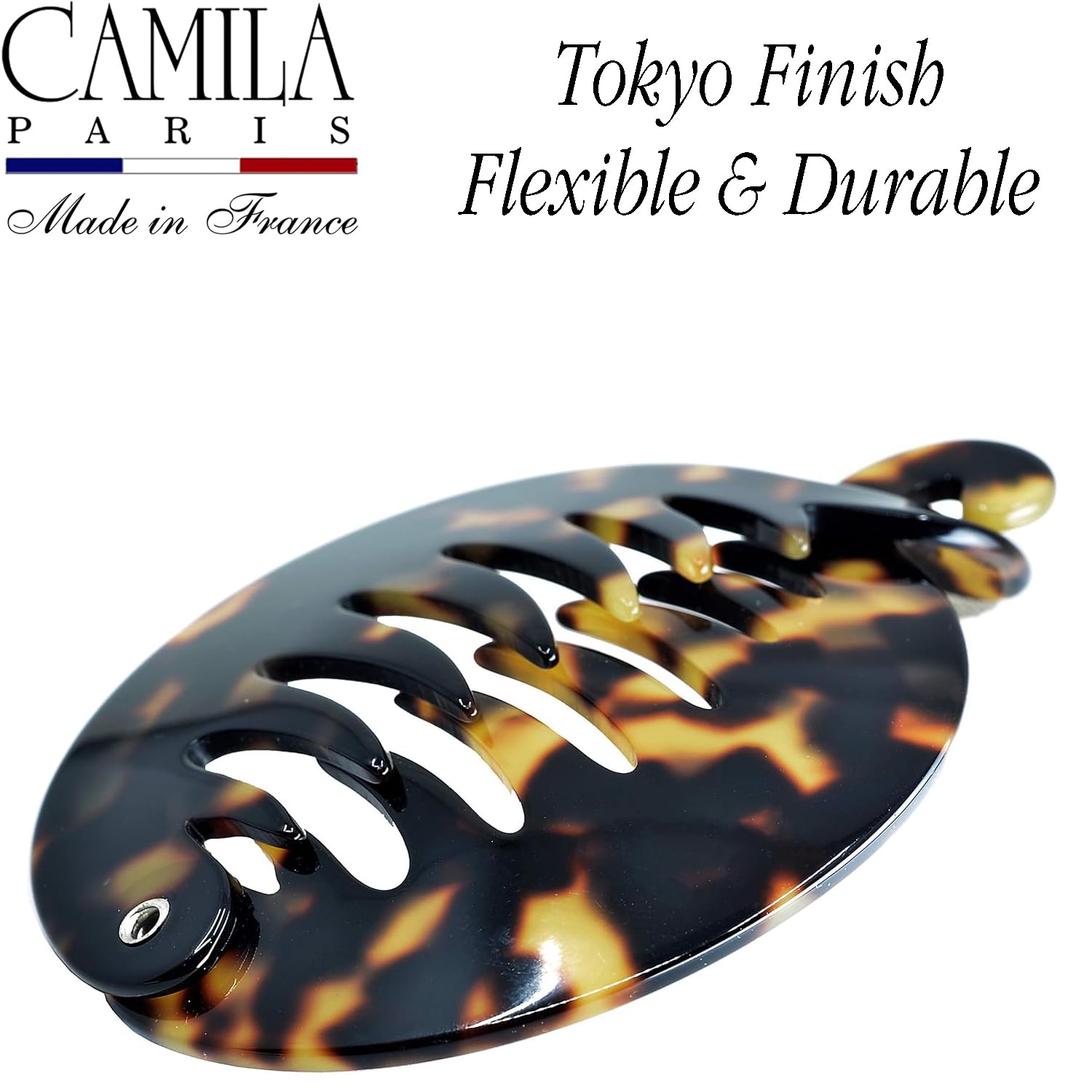 Camila Paris CP2326 3.25 Inch French Banana Clip Hair Comb - Round Tokyo Style Ponytail Holder for Thick Hair | Volume Boosting Interlocking Hair Clips | Fashion Hair Accessories for Women | Made in France | Perfect for Work, Parties & Everyday Styling