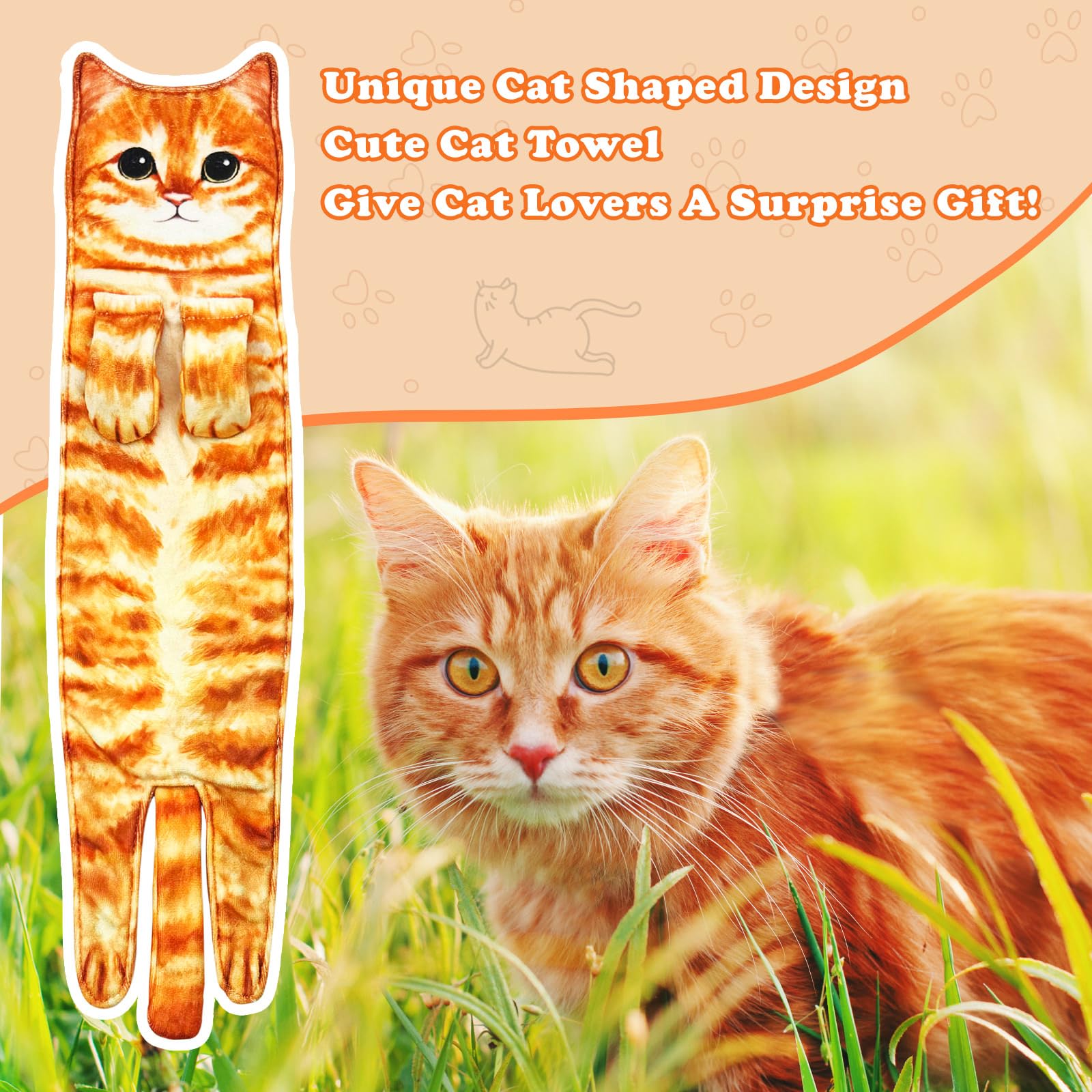 Funny Orange Cat Hand Towel - Decorative Kitchen & Bathroom Towel for Cat Lovers - Cute Christmas Gift for Women - Perfect for Home Decor, Pet Lover Gifts & Holiday Presents