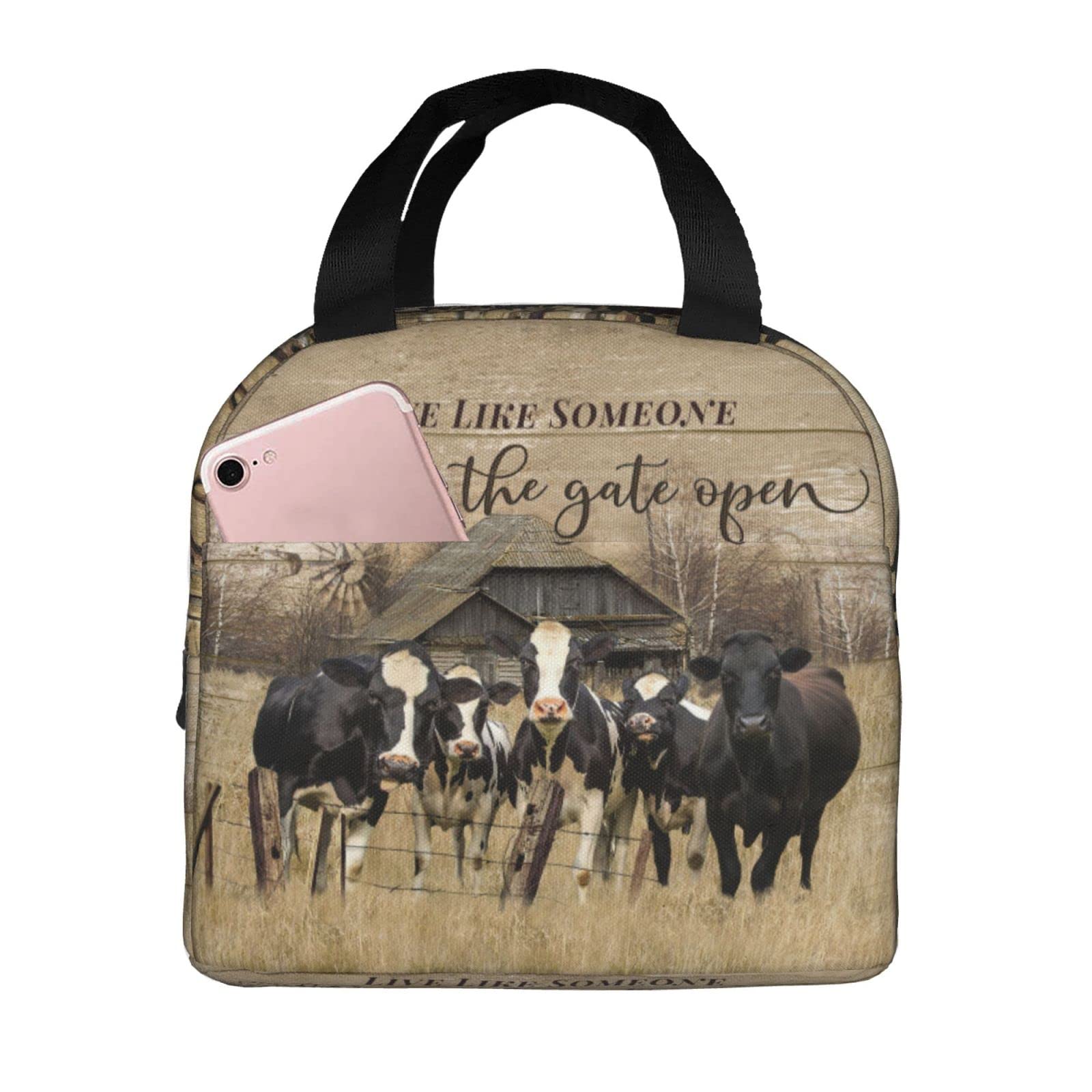 Insulated Cow Print Lunch Bag for Adults - Reusable Lunch Tote for Work, Office, Picnic & Travel - Perfect for Men & Women (Cow Lunch Box)