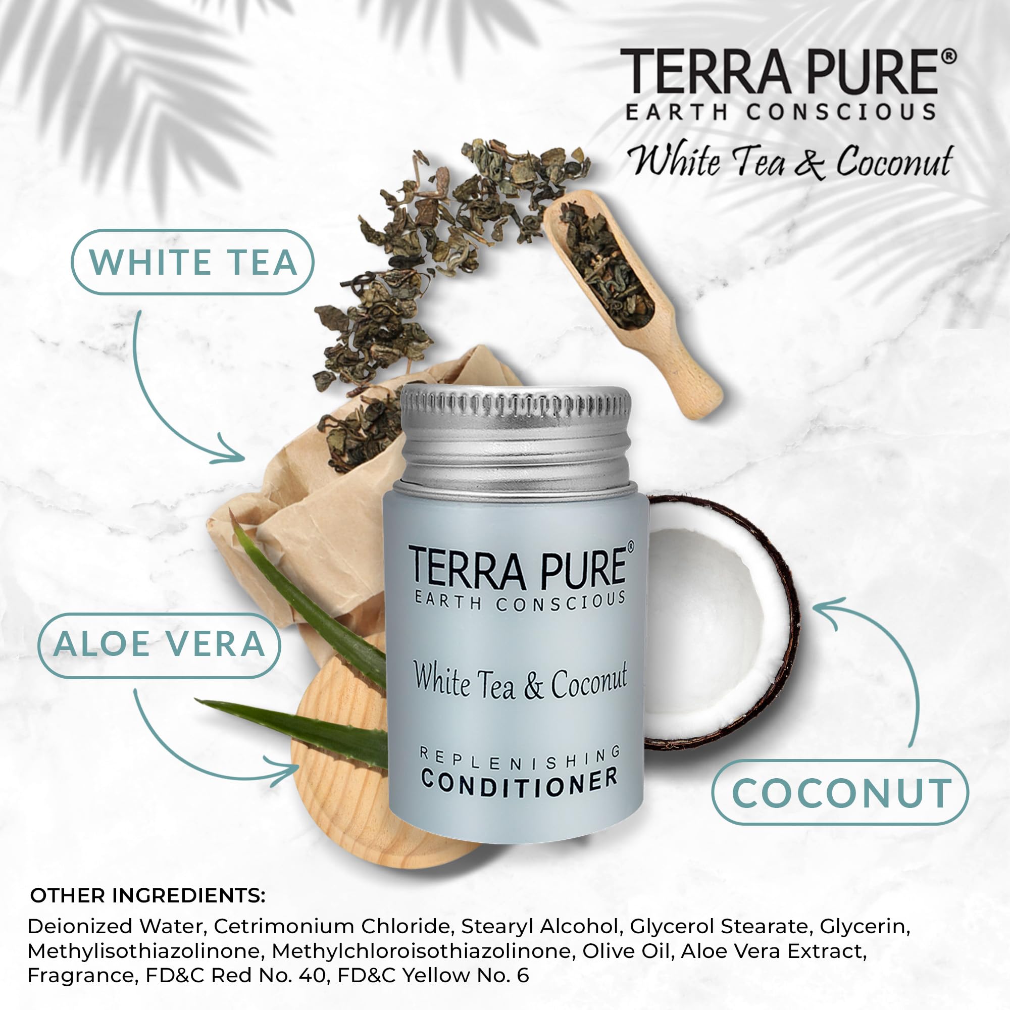 Terra Pure White Tea & Coconut Conditioner - Travel Size (1 oz) | Bulk Hotel Amenities (Case of 300) | Perfect for Hotels, Spas, Gyms & Travel Essentials