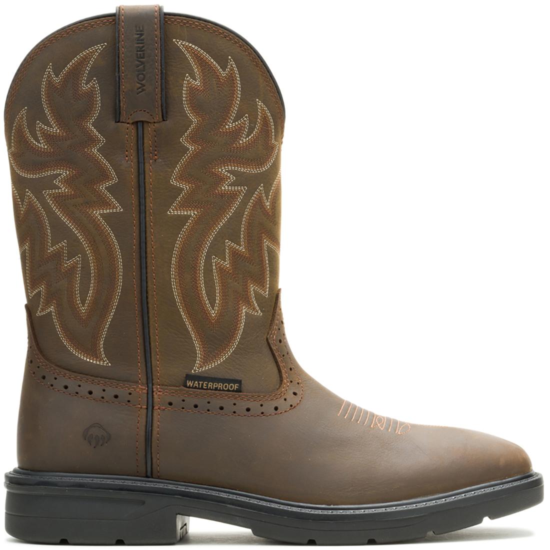 Premium Rancher Level Soft Toe Pull On Work Boots - Dark Coffee Brown - Comfortable Slip Resistant Cowboy Boots for Men - Ideal for Farming, Construction & Outdoor Work