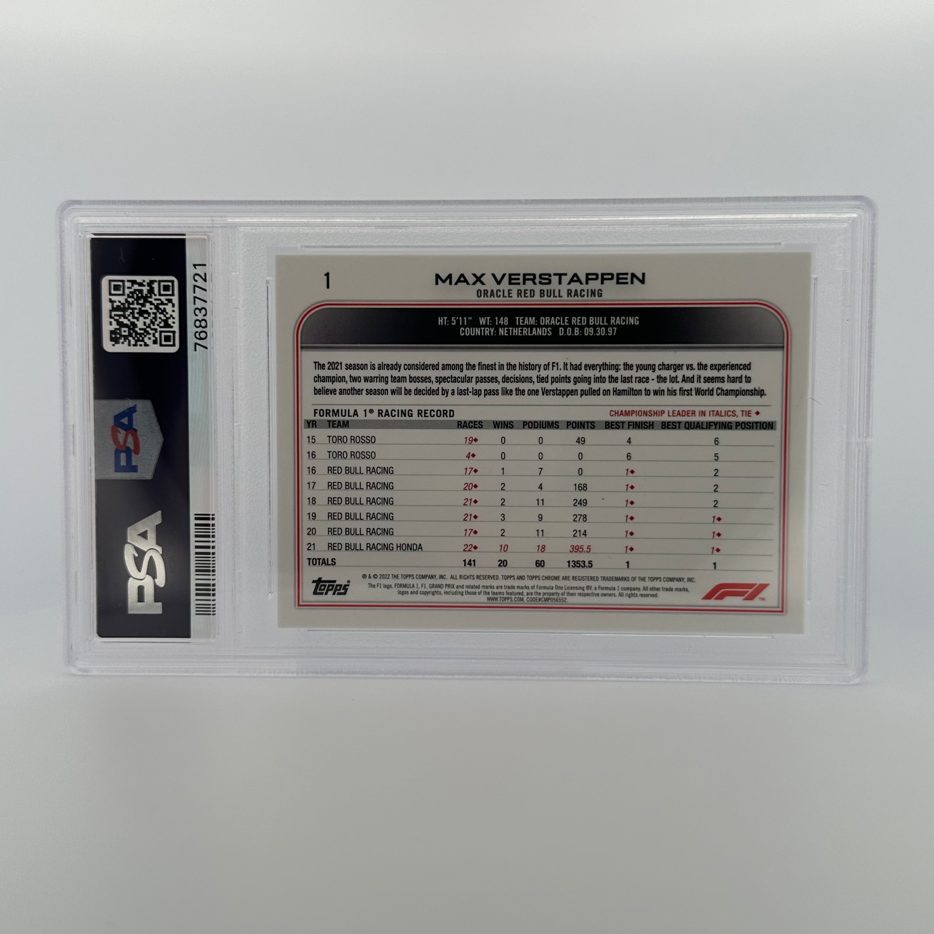 PSA 9 Graded Max Verstappen #1 Sapphire Edition SSP Trading Card - Perfect for F1 Collectors, Sports Memorabilia Enthusiasts & Investment Portfolio