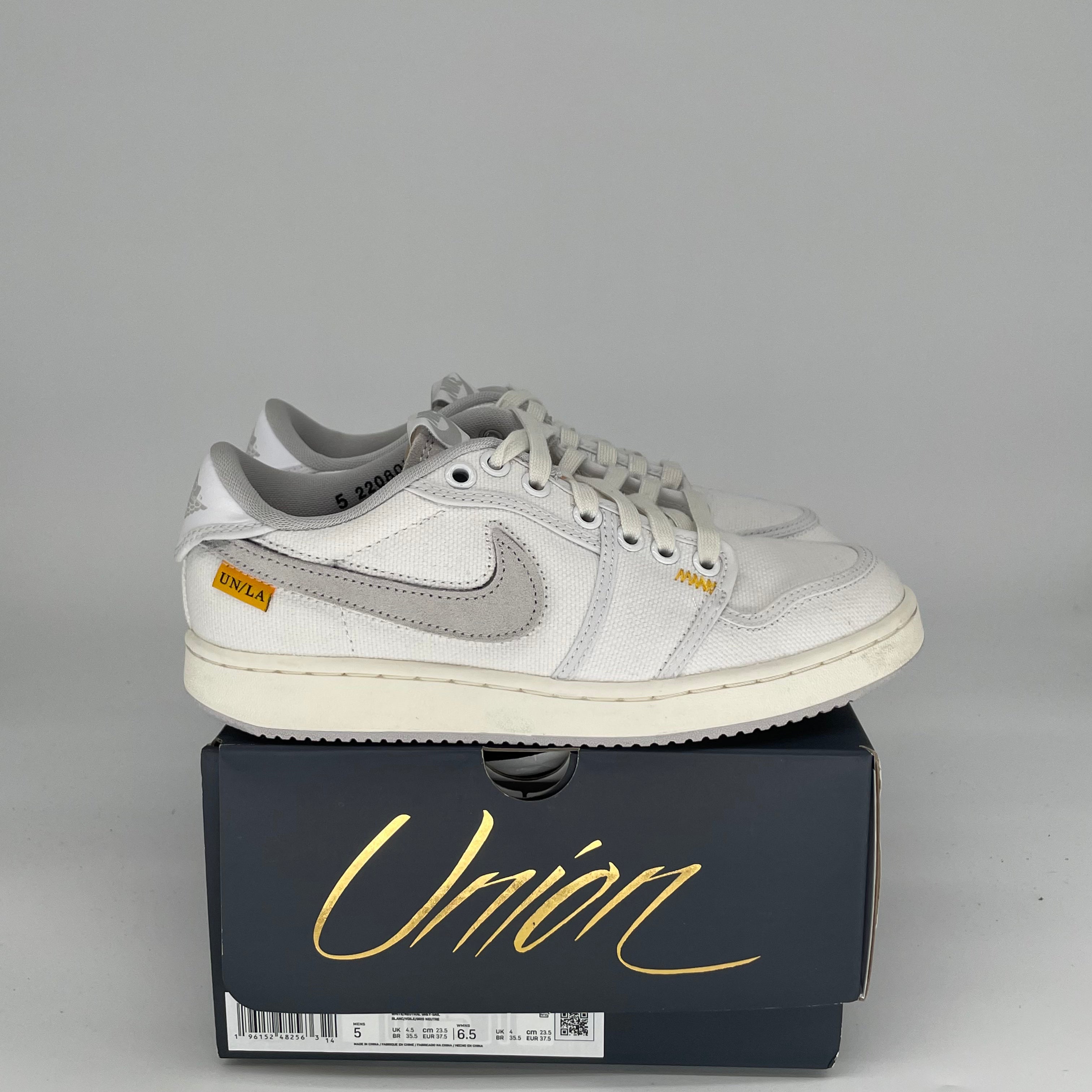 **Air Jordan 1 Low AJKO Union White Canvas Sneakers - Size 5 (DO8912-101) - Perfect for Casual Wear, Street Style & Sneaker Collectors**
