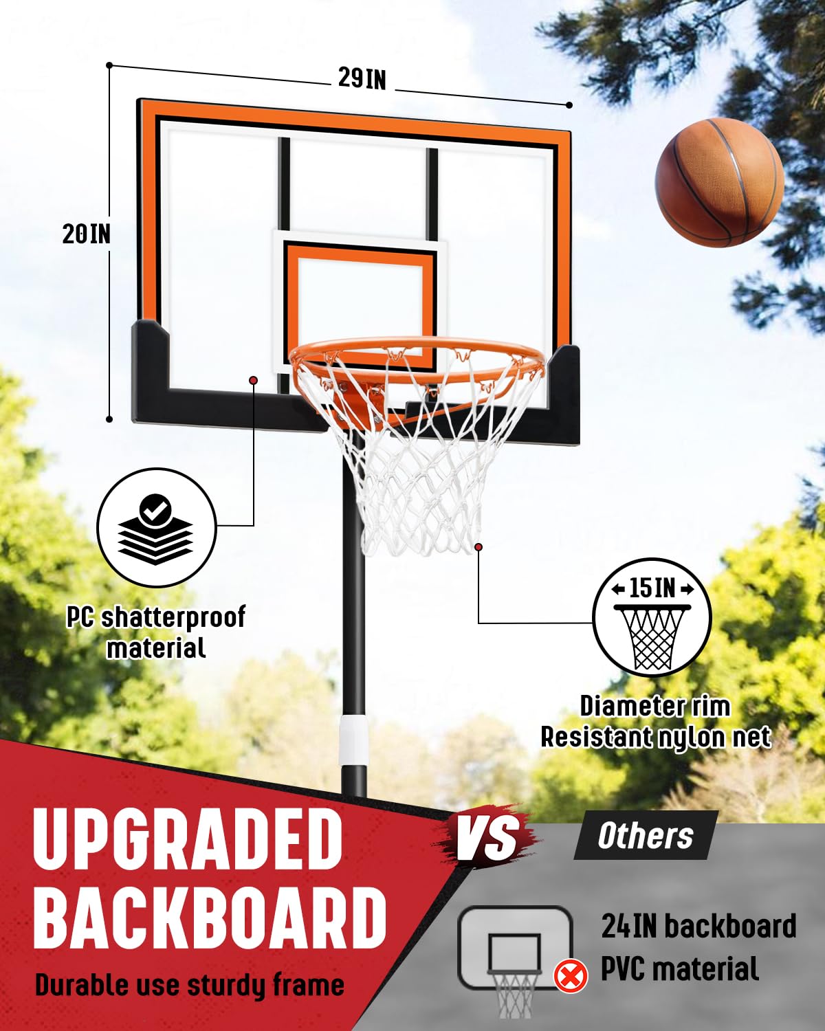 Seray Adjustable Kids Basketball Hoop 3.2-7.2ft - Portable Basketball Goal System for Children, Teens & Youth with 29