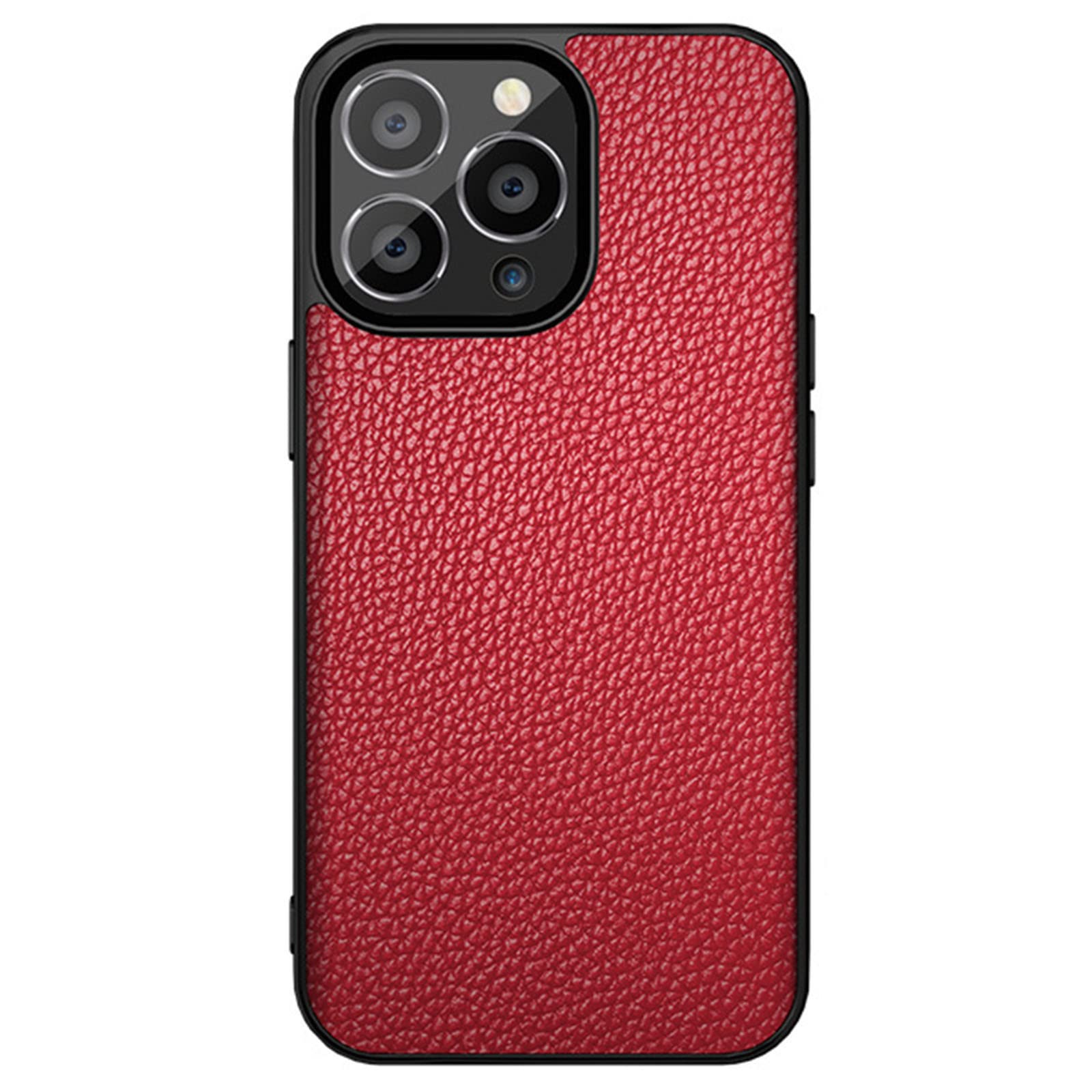 Premium Genuine Leather iPhone 14/14 Plus/14 Pro/14 Pro Max Case - Slim Fit Shockproof Business Phone Cover (Red) - Perfect for Office Professionals & Daily Protection