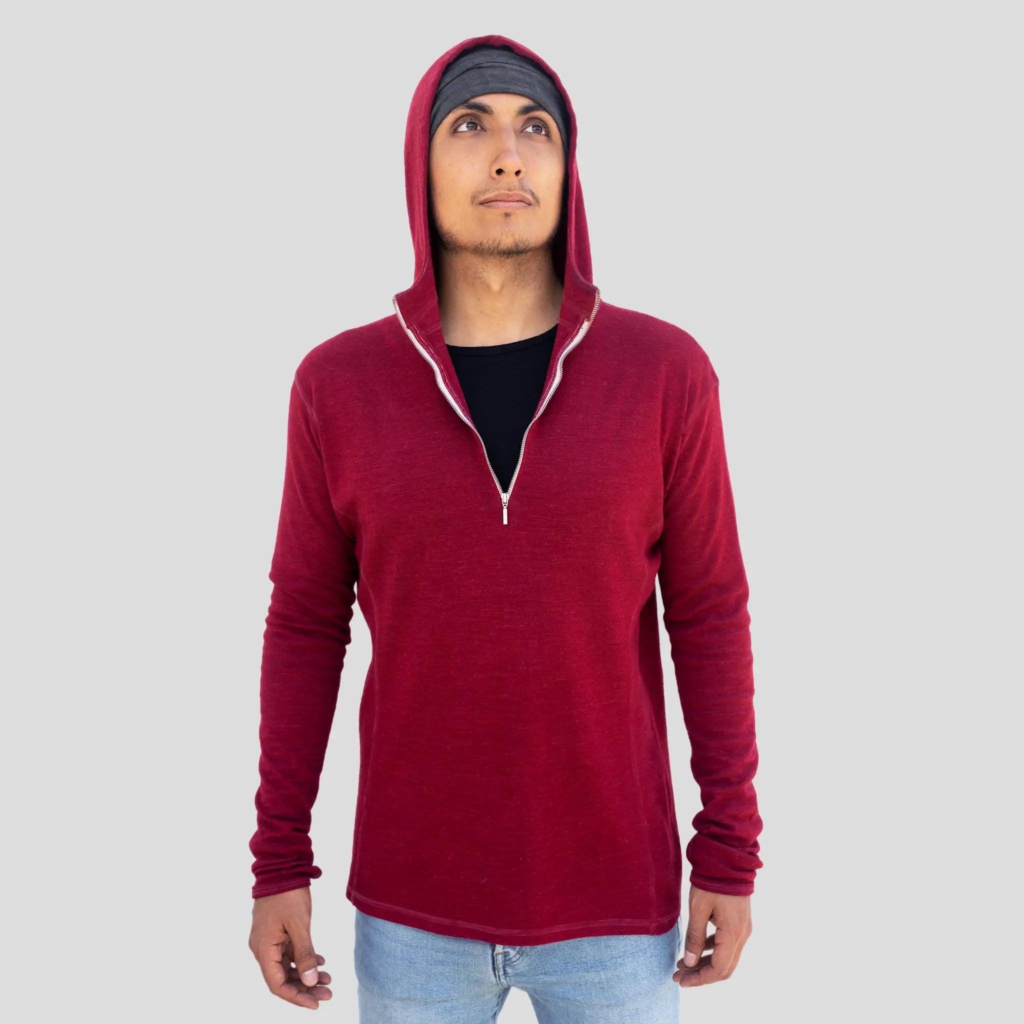 Men's Alpaca Wool Hoodie - 300 Lightweight Half Zip Pullover for Outdoor Hiking & Winter Travel | Soft Thermal Fleece Sweatshirt
