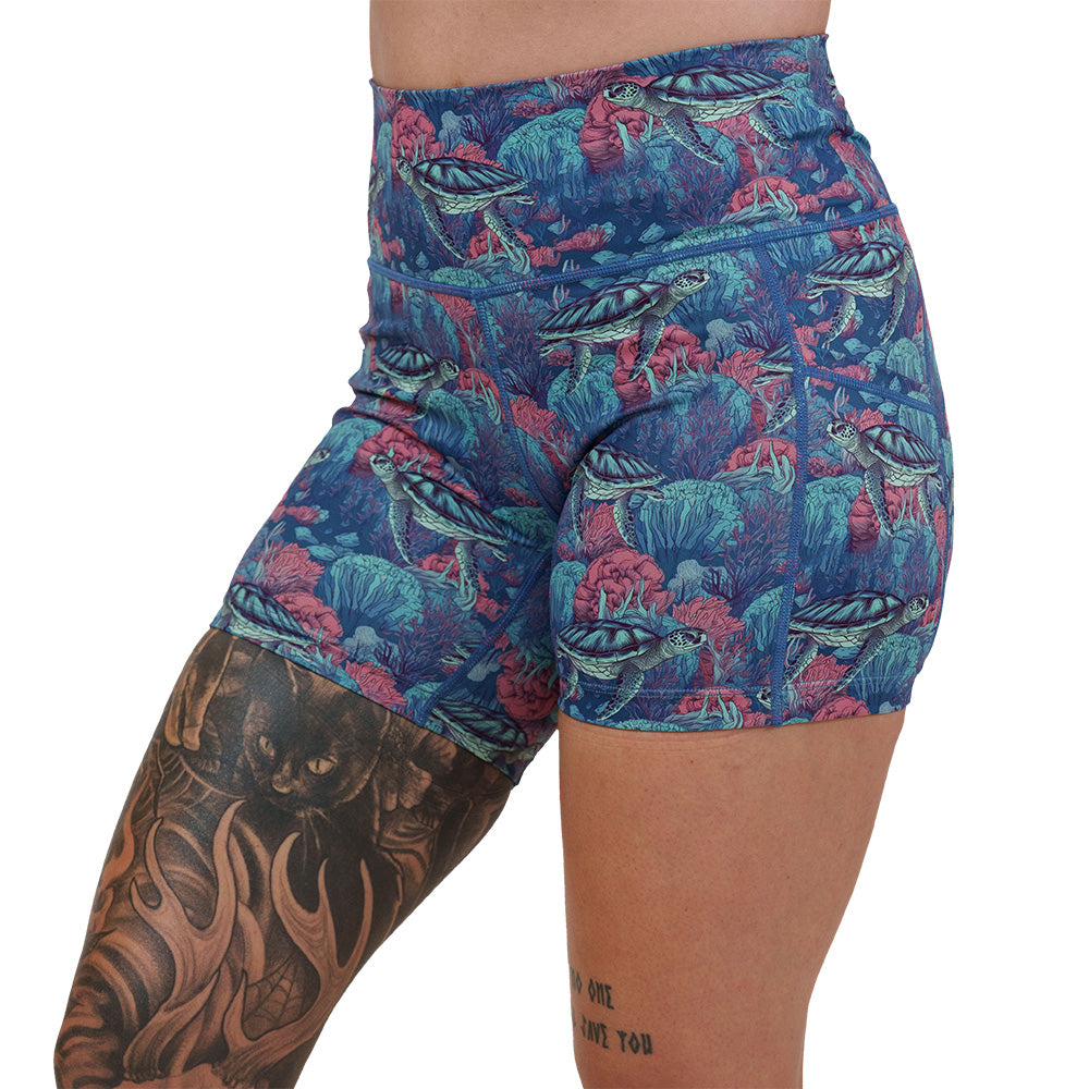 Turtley Obsessed Women's Casual Shorts - Comfortable Summer Beach Shorts for Outdoor Activities, Yoga, and Lounge Wear