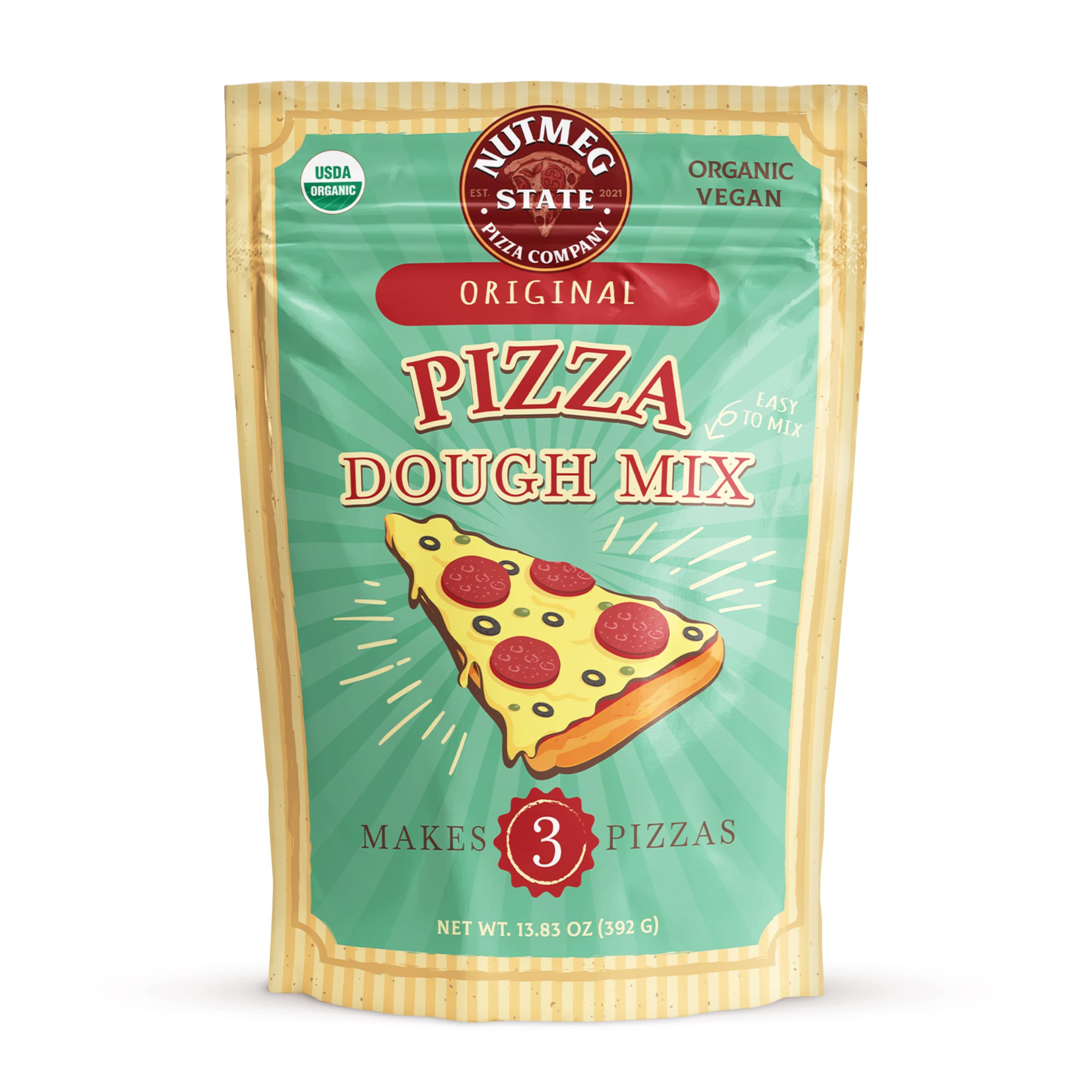 Organic Pizza Dough Mix by Nutmeg State Pizza Company - Makes 3 Homemade Pizza Crusts | Non-GMO, All-Natural Ingredients for Perfect Family Pizza Nights & Dinner Parties
