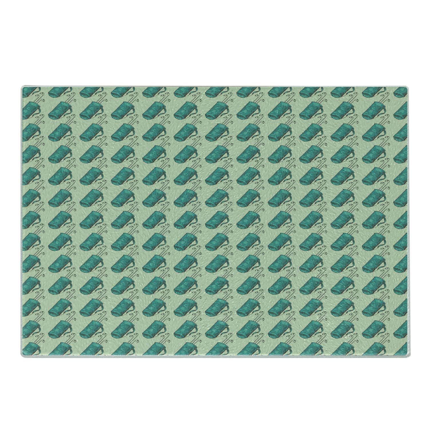 Ambesonne Golf Themed Tempered Glass Cutting Board - Modern Sports Design with Clubs in Bag Illustration - Small Size Turquoise & Pale Green - Perfect for Serving, Decor, and Golf Enthusiasts Gifts