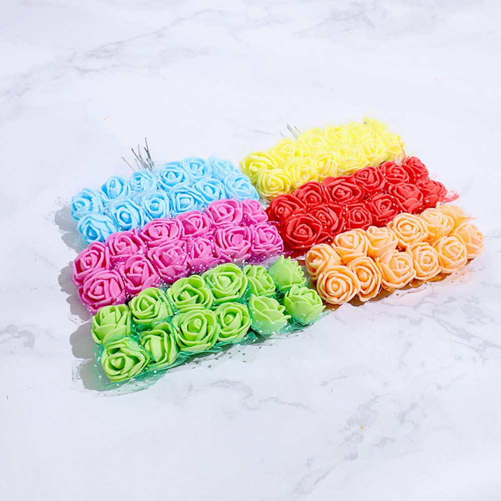 144 pcs 2cm Mini Artificial Foam Roses - Yellow Fake Flowers for DIY Crafts, Wreaths, Wedding Bouquets & Scrapbooking Decorations | Perfect for Home Decor, Party Centerpieces & Gift Wrapping Accents