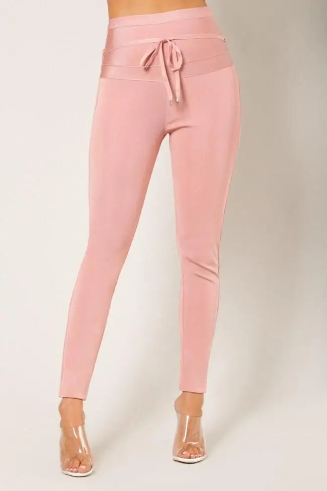 Sexy High Waist Rayon Bandage Pants for Women - Black, Grey, Pink - Slim Fit Stretchy Celebrity Style Leggings - Perfect for Night Out, Club, Party & Casual Wear