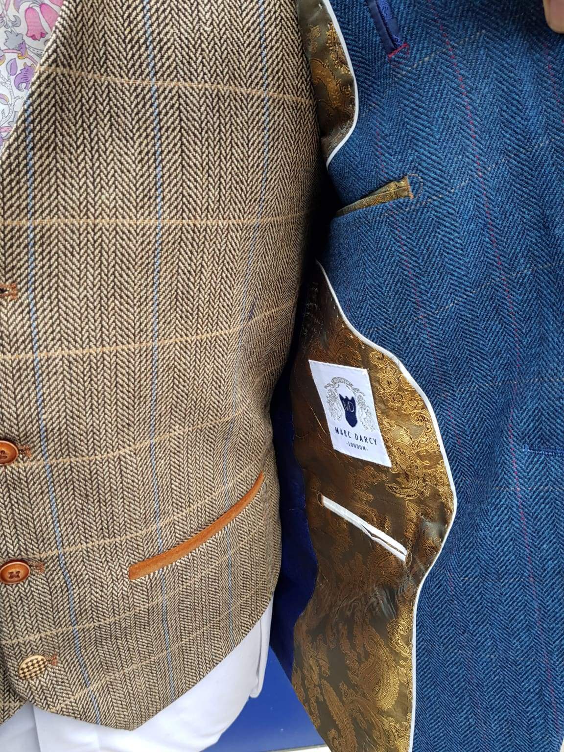Marc Darcy Dion Blue Tweed 3-Piece Wedding Suit with Tan Brown Waistcoat - Perfect for Formal Events, Weddings & Special Occasions