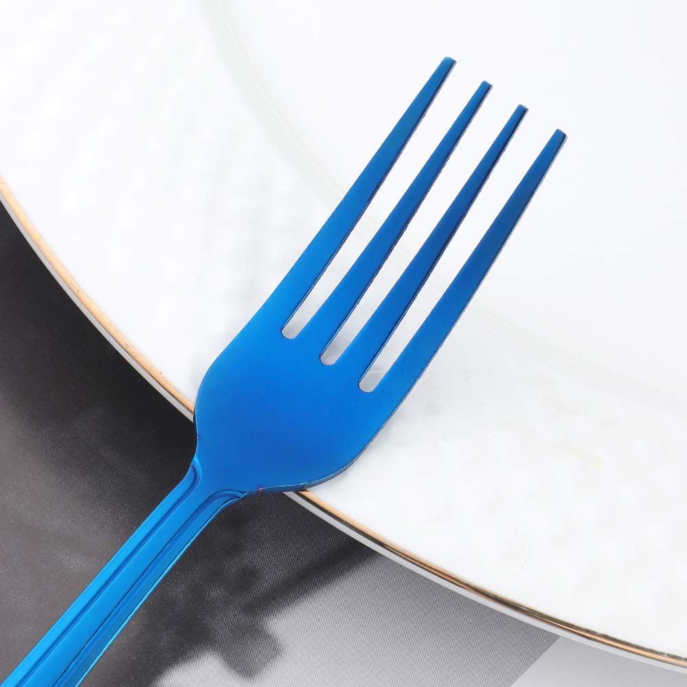 QIBOMOON 12-Piece Stainless Steel Dinner Fork Set - 7-inch Silverware Flatware for 12 People, Dishwasher Safe & Rust Resistant, Elegant Blue Cutlery Set for Restaurants, Dinner Parties & Home Dining