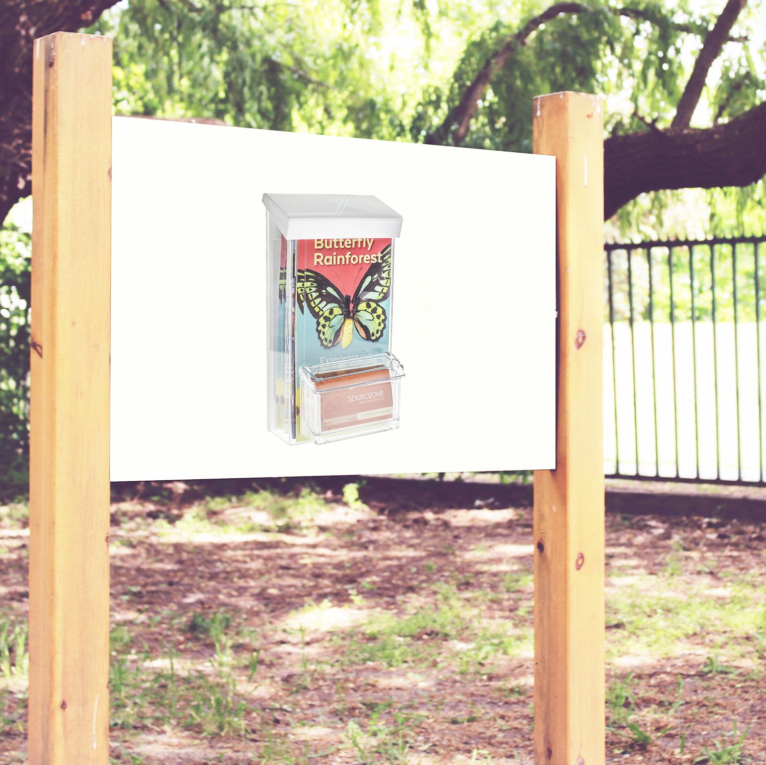 Source One Outdoor Trifold Brochure Display with Business Card Slot - White Lid - Perfect for Restaurants, Hotels & Trade Show Booths