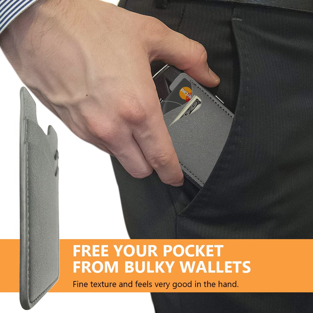 Premium Leather Phone Card Holder - Sticky Back Wallet for iPhone & Samsung - Stretchy Credit Card Holder for Most Smartphones (2 Pack, Grey) - Perfect for Travel, Shopping & Daily Use