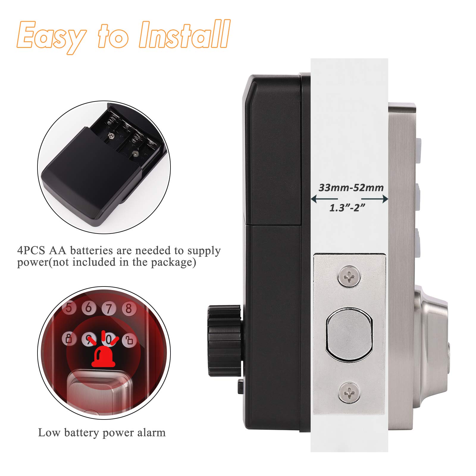 Probrico Smart Keyless Entry Door Lock - Keypad Deadbolt with 100 User Codes, 1-Touch Motorized Locking, Easy Installation & Programming in Satin Nickel Finish | Secure Your Home, Office or Rental Property