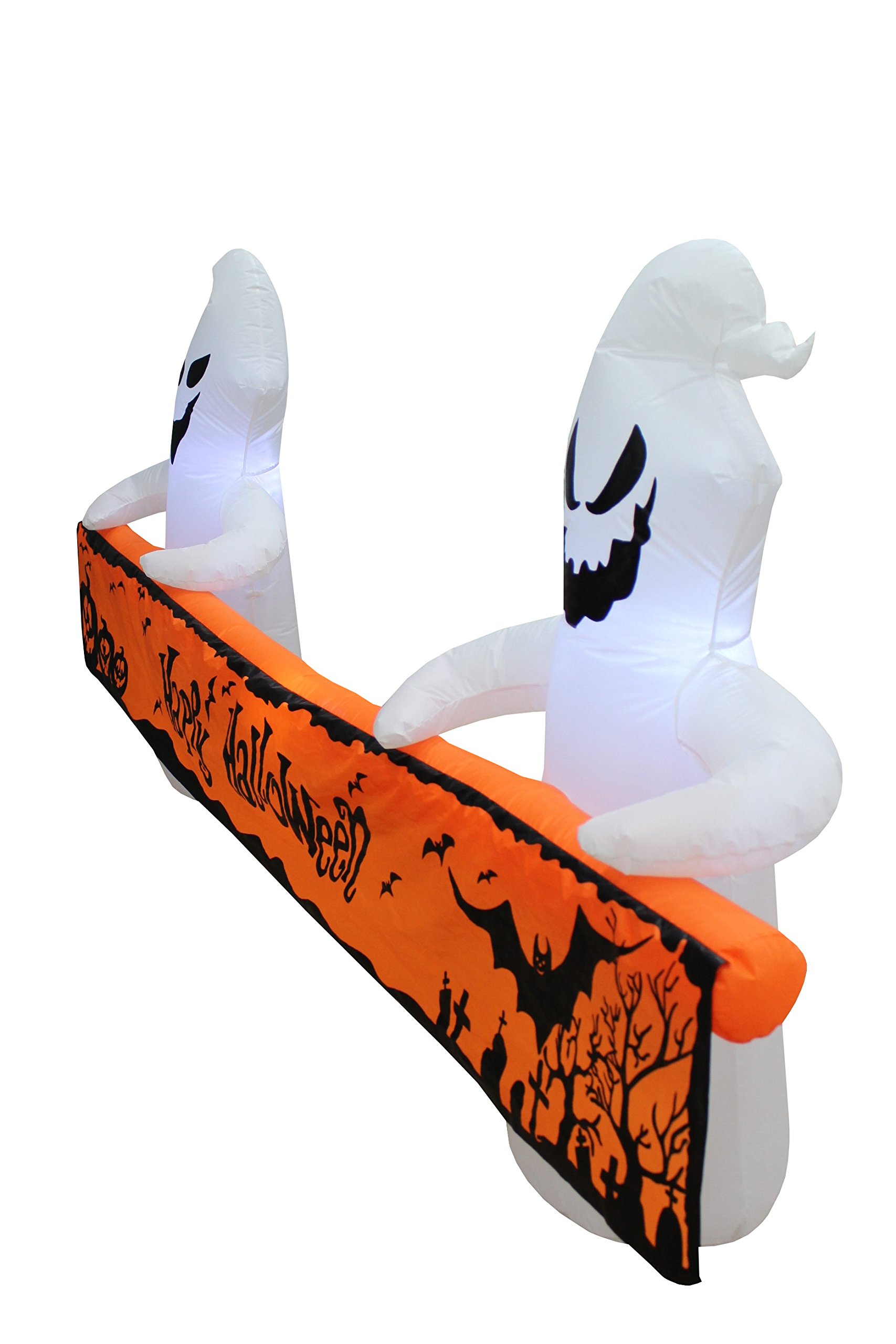Halloween Party Decorations Bundle - 8ft Lighted Inflatable Ghost with Orange Banner & 11ft Animated Giant Black Cat Blowup for Outdoor Yard Decor | Spooky Halloween Decor for Home, Party, Haunted House