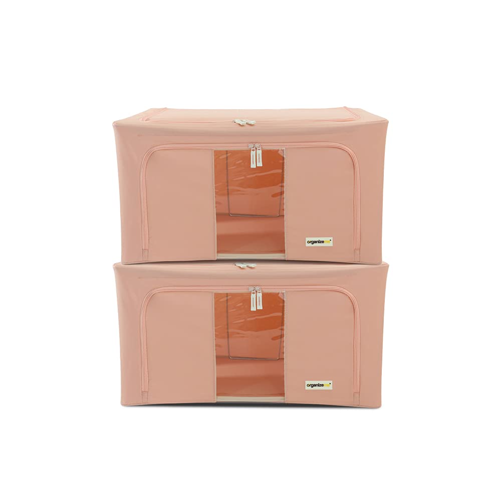 Foldable Clothes Storage Bag Organizer - Large Capacity Collapsible Closet Box with Strong Handles & Sturdy Zippers - Premium Fabric for Blankets, Seasonal Clothes & Bedding Storage - Under Bed Space Saver (2-Pack, X-Large, Coral) - Perfect for Dorm Rooms, Closet Organization & Travel Storage