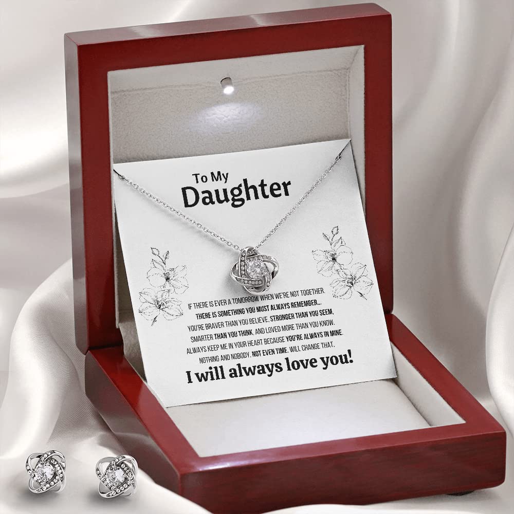 Father Daughter Necklace - Personalized Jewelry Gift for Daughter from Dad, Birthday, Graduation, Christmas Present with Message Card & LED Gift Box (Includes Earrings & Time Knot) - Perfect for Special Occasions & Heartfelt Moments