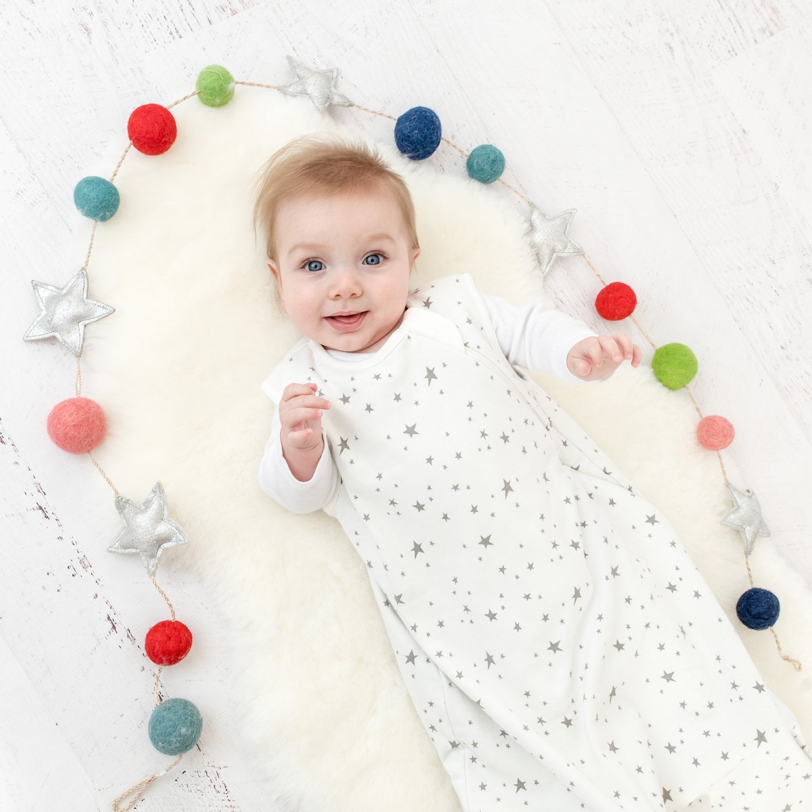 4 Season Baby Sleeping Bag - Soft Merino Wool & Organic Cotton Blend - Breathable & Hypoallergenic - Star White - Perfect for Nursery, Daycare & Travel