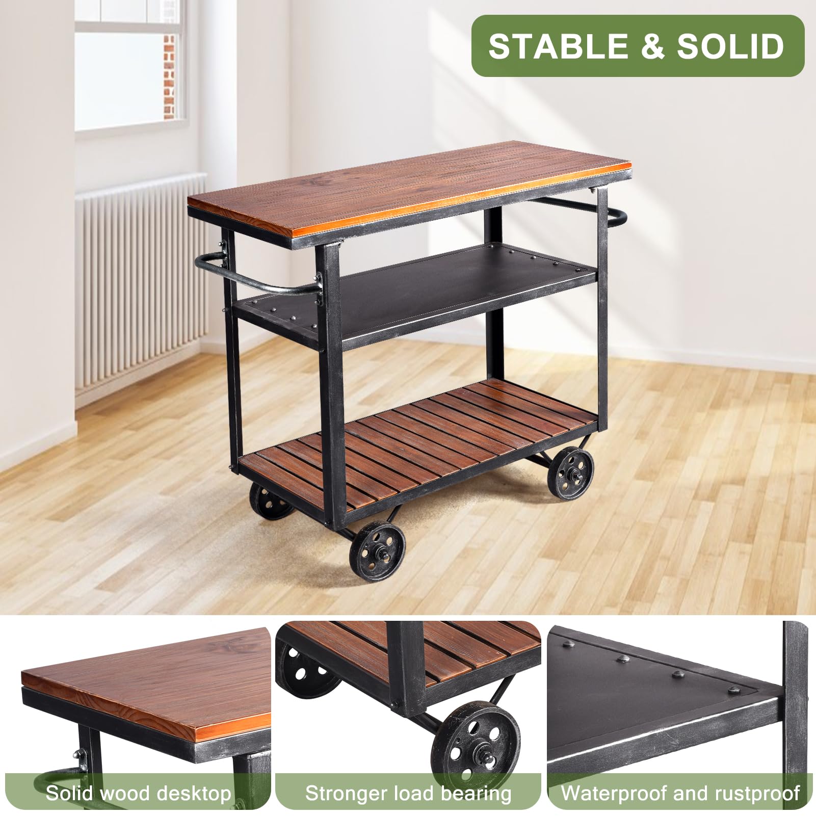 Diwhy 3-Tier Rolling Metal Utility Cart with Wheels - Industrial Storage Organizer for Kitchen, Bar, Dining Room - Wine Rack & Beverage Holder for Tea, Coffee, Spices - Perfect for Home, Office & Restaurant Use