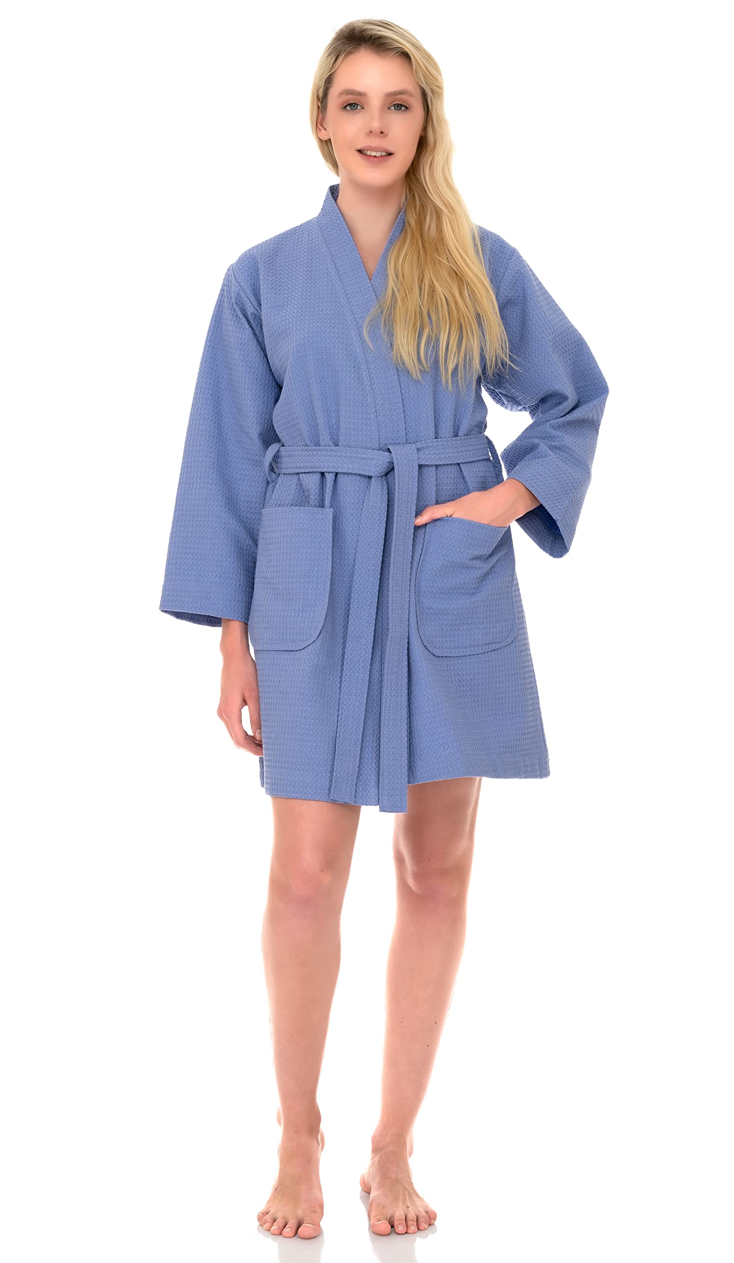 TowelSelections Women's Short Spa Robe - Soft Waffle Weave Kimono Bathrobe (XS to 3X) for Relaxation, Massage & Home Spa Use