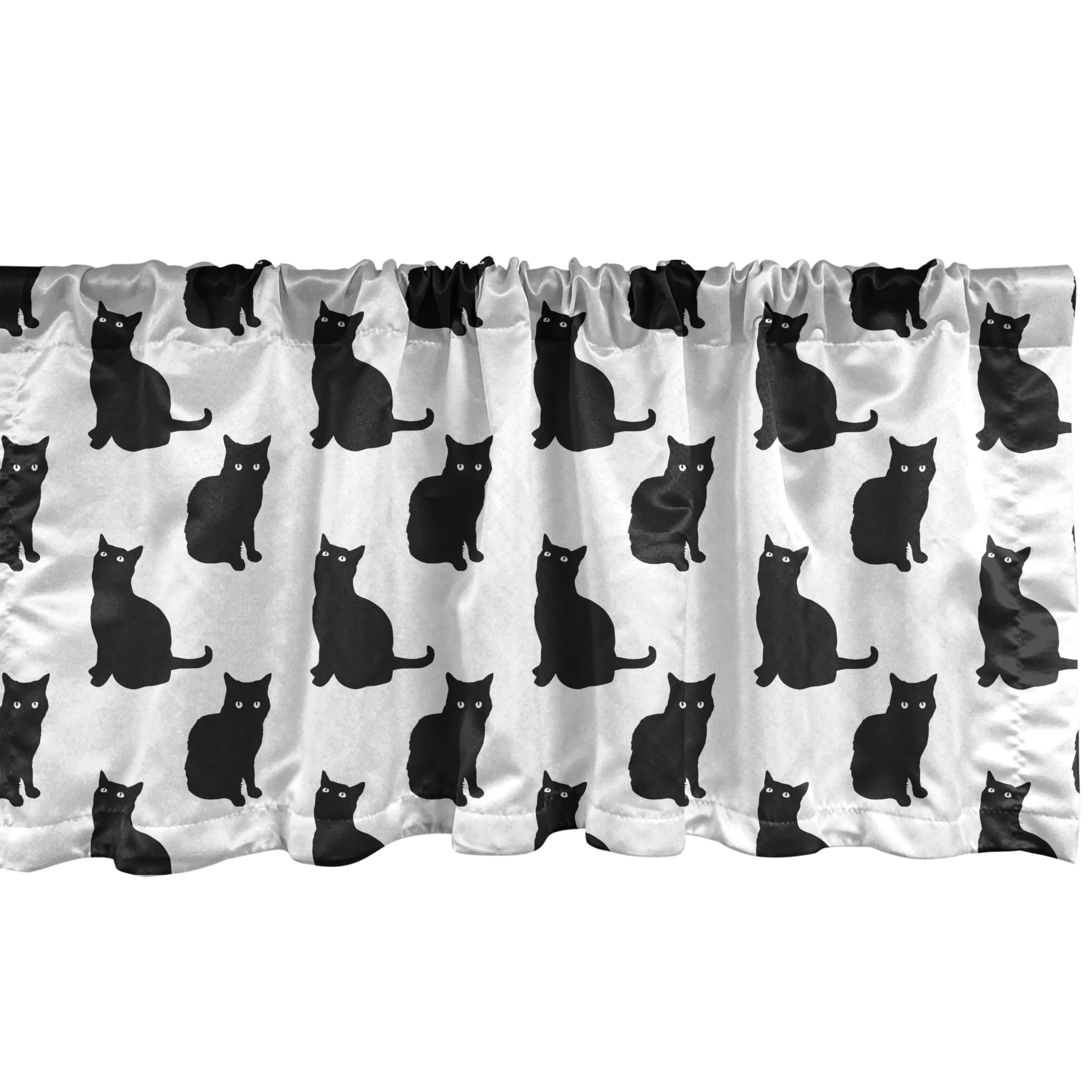 Ambesonne Black Cat Window Valance - Playful White Backdrop Animal Design, Rod Pocket Kitchen & Bedroom Curtain (54x12 Inches) - Perfect for Pet Lovers' Home Decor & Cozy Living Spaces