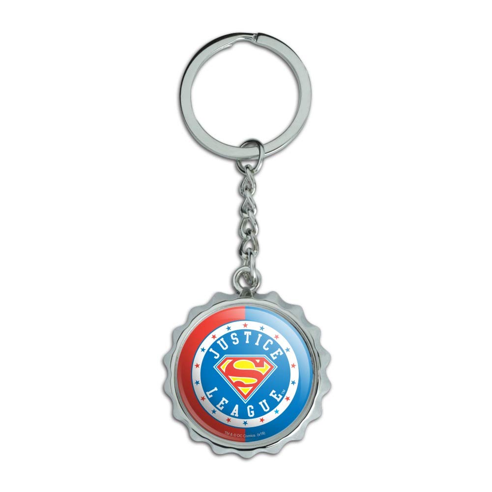 Justice League Superman Keychain - Chrome Plated Metal Bottle Opener with Athletic Logo - Perfect for DC Fans, Gifts & Pop Culture Collectibles (Use for Keys, Backpacks or Opening Bottles at Parties)