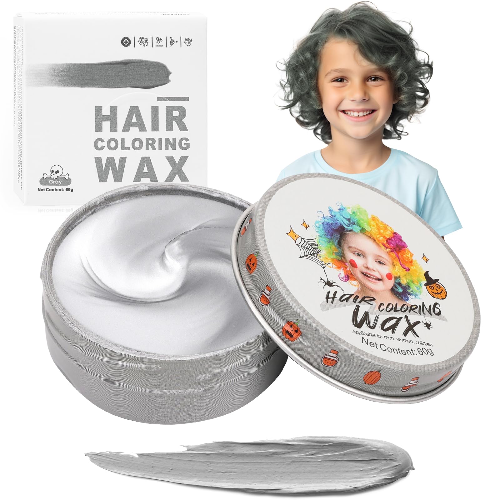 Temporary Silver Gray Hair Color Wax for Kids, Women & Men - Washable Hair Styling Mud & DIY Coloring Gel for Teens - Perfect for Cosplay, Halloween, Children's Day & Costume Parties
