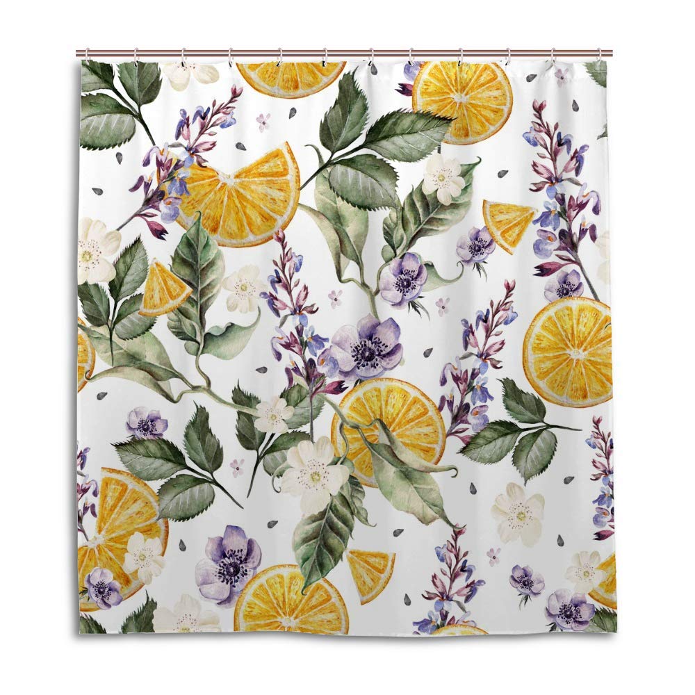 Waterproof Heavy Duty Shower Curtain with Reinforced Hooks - Machine Washable Polyester Bath Curtain Decor (60x72 Inch) - Watercolor Lavender & Lemon Floral Design for Home, Hotel & Bathroom Use | Perfect for Moisture Protection & Stylish Bathroom Decor