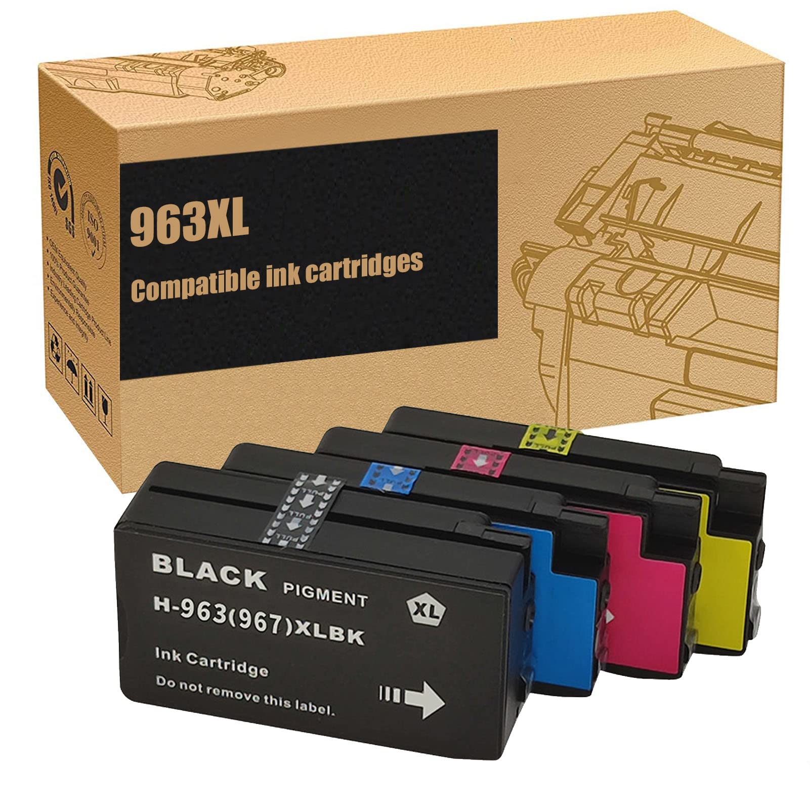ZLOR 963XL Compatible Ink Cartridge Set (Black, Cyan, Magenta, Yellow) - Replacement for HP 9010 9012 9013 9014 9015 9016 9018 9019 9020 9022 9023 9025 9026 9027 9028 9029 Printers - High Yield Printing for Home Office & Small Business Documents