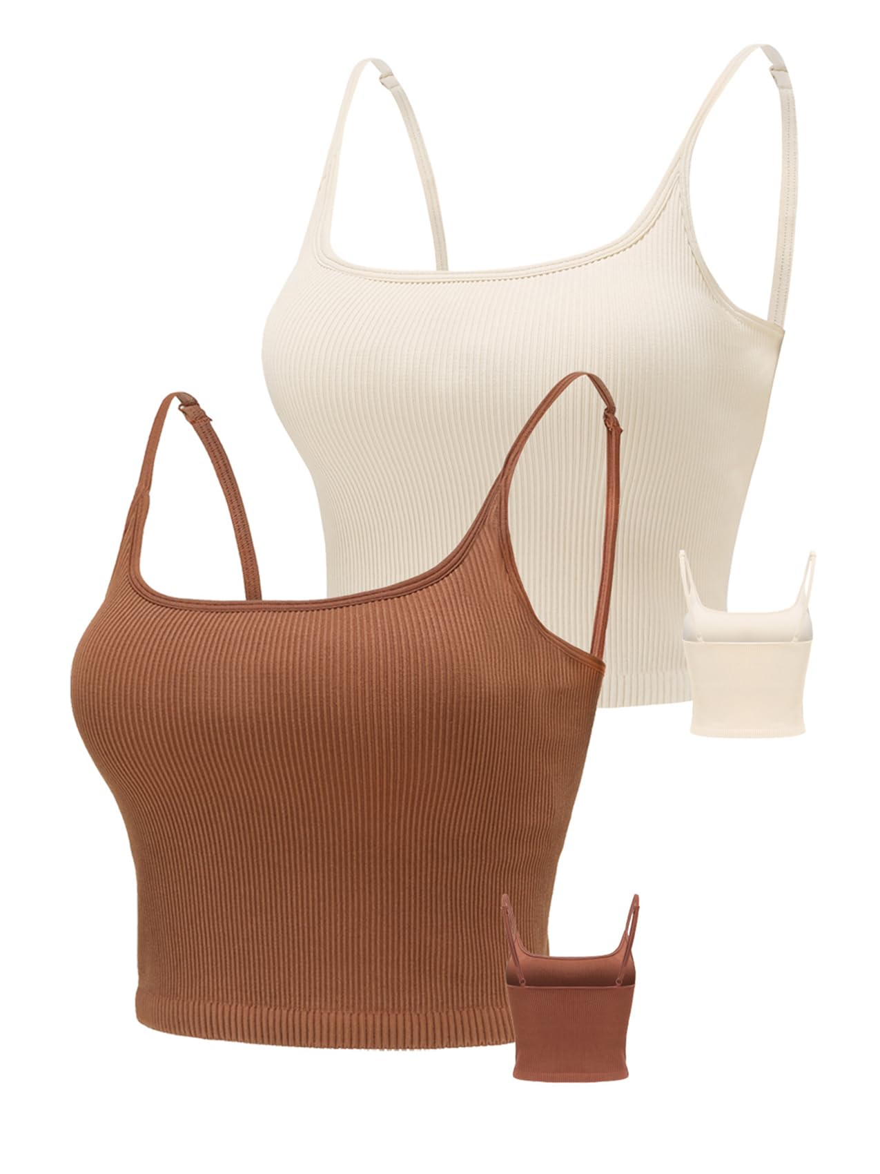 Chilylori Women's Seamless Sports Bra & Cropped Tank Top 2 Pack - Adjustable Straps, Ribbed Workout Tops for Yoga, Running, Gym & Fitness | Breathable Comfort for Active Lifestyles