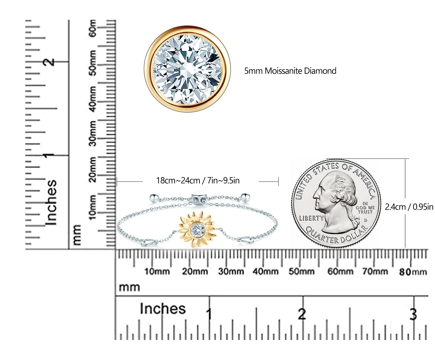 AINUOSHI 14K White Gold Plated 925 Sterling Silver Moissanite Bracelet for Women - Elegant Valentines Day, Anniversary & Birthday Gift for Wife, Mom, Daughter | Perfect for Weddings, Parties & Special Occasions