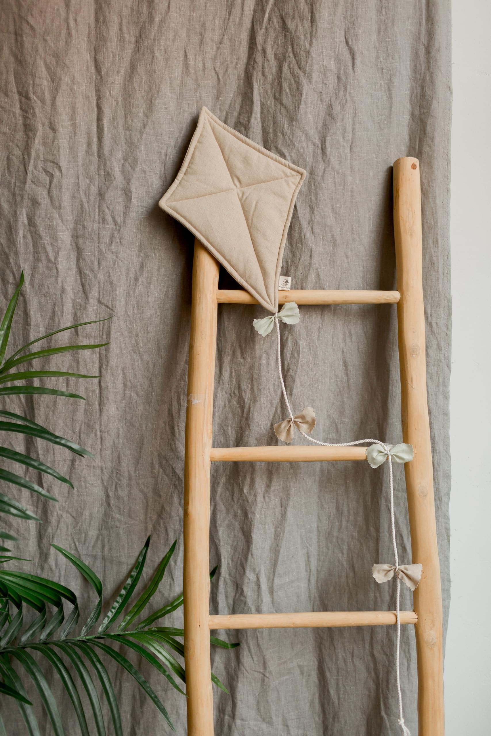 Handmade Fabric Wall Hanging Kite - Nursery Decor, Baby Room Decoration, Kids Bedroom Wall Art in Beige & Light Green | Perfect for Boho Nursery Themes, Gender-Neutral Baby Showers & Playroom Wall Decor