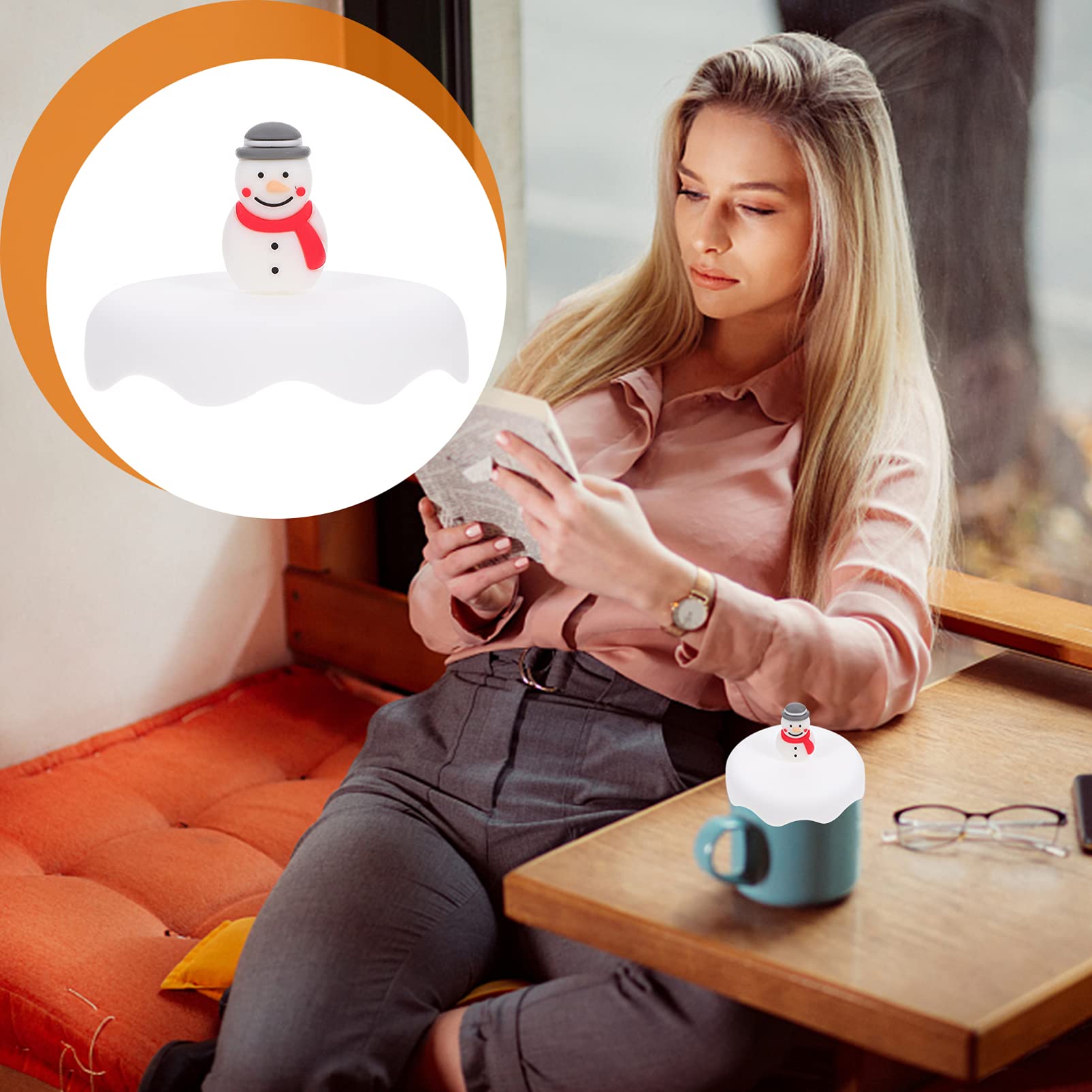 Hemoton 2-Pack Christmas Snowflake Silicone Cup Covers - Leakproof & Airtight Cartoon Mug Lids for Hot/Cold Drinks - Perfect for Holiday Parties, Coffee Shops & Home Use