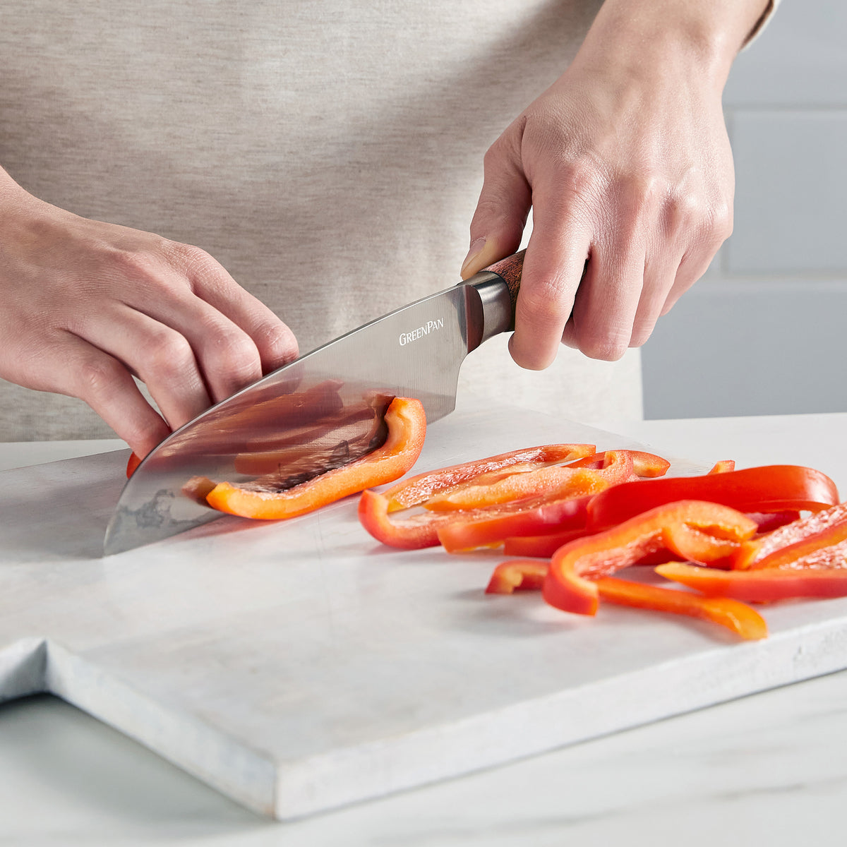 Premium Titanium Santoku Knife Set - 2-Piece Japanese Chef Knives with Ergonomic Walnut Handles - Perfect for Slicing, Dicing & Chopping Vegetables, Meat & Fish - Ideal for Home Cooks & Professional Chefs