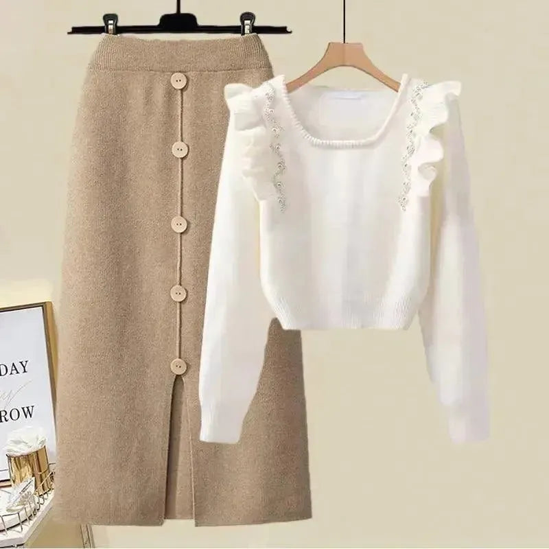 Stylish Women's Casual Wool Skirt Set - 2 Piece Outfit for Fall & Winter | Perfect for Office, Parties & Everyday Wear